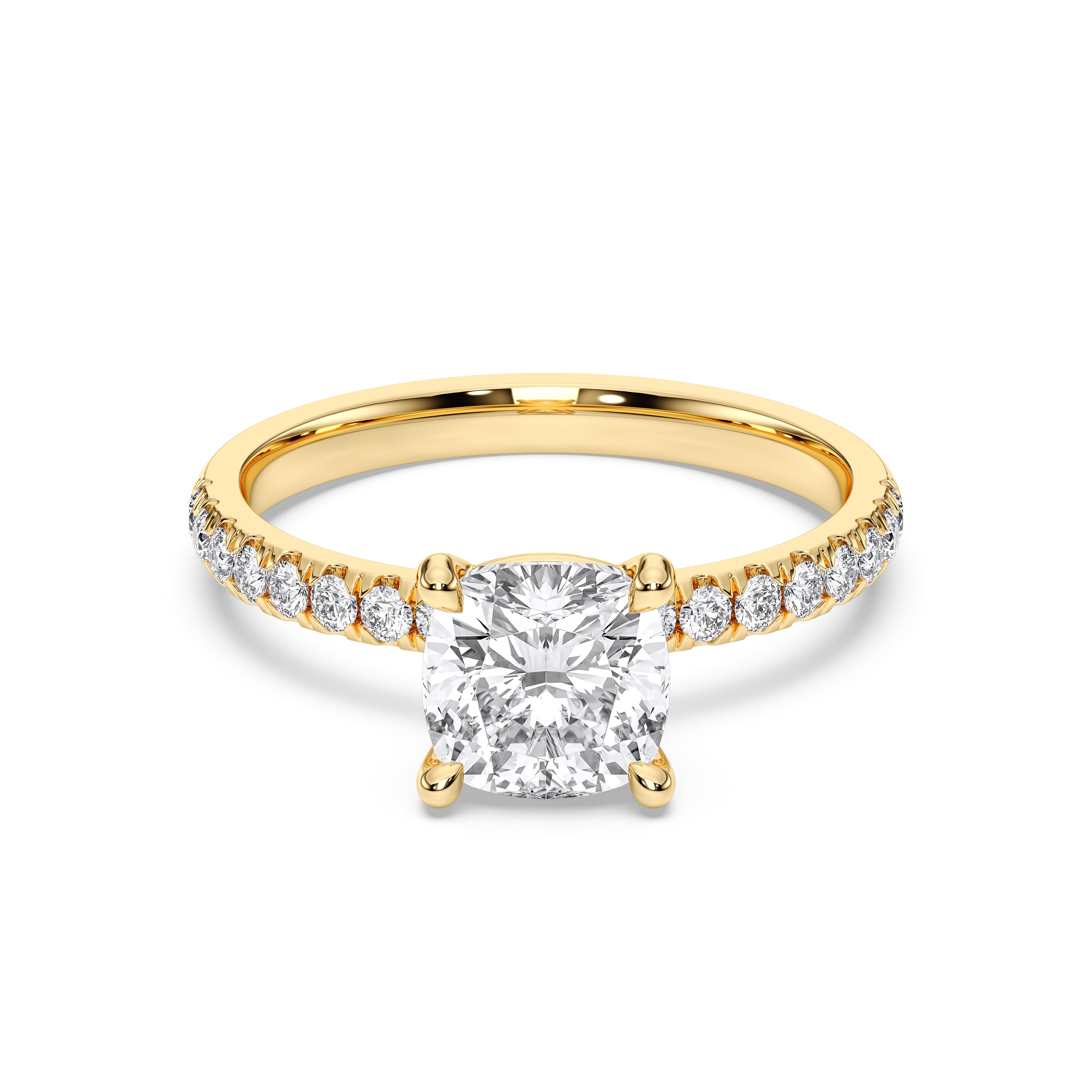 2.40 Carat Cushion & Round Cut Lab Grown Diamond Solitaire Engagement Ring in Solid Gold