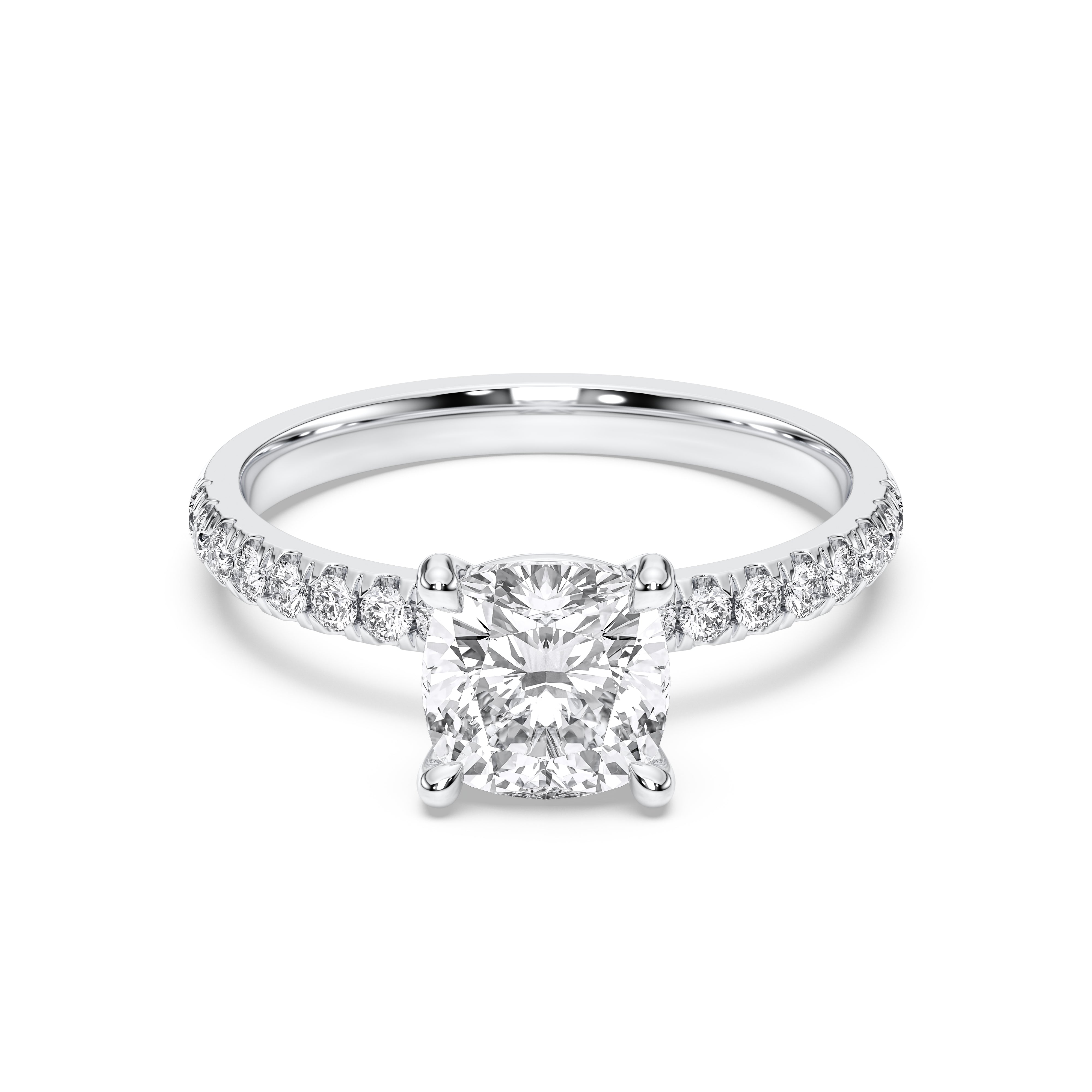 2.40 Carat Cushion & Round Cut Lab Grown Diamond Solitaire Engagement Ring in Solid Gold