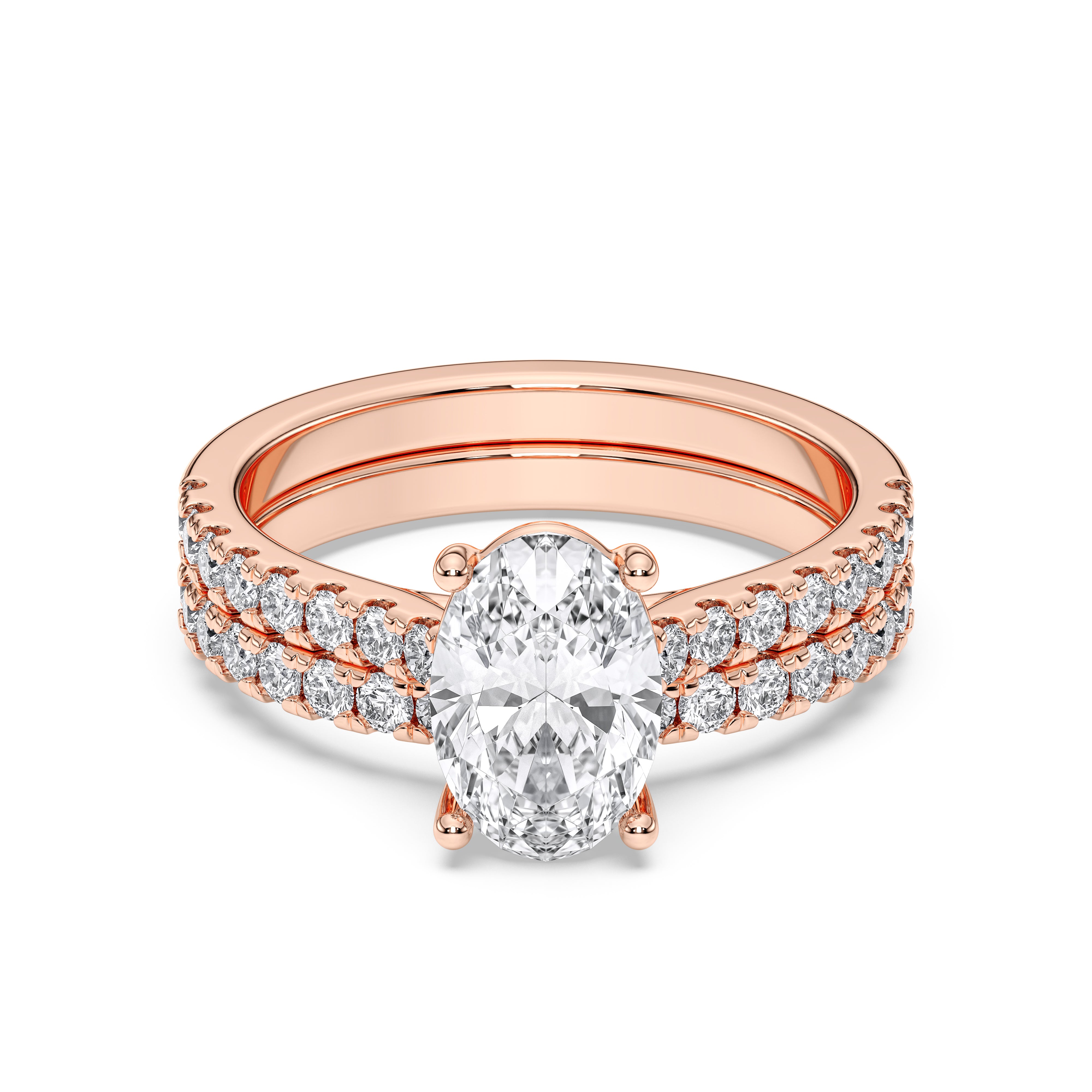 2.90 Carat Oval & Round Cut Lab Grown Diamond Solitaire Engagement Ring With Matching Wedding Band in Solid Gold