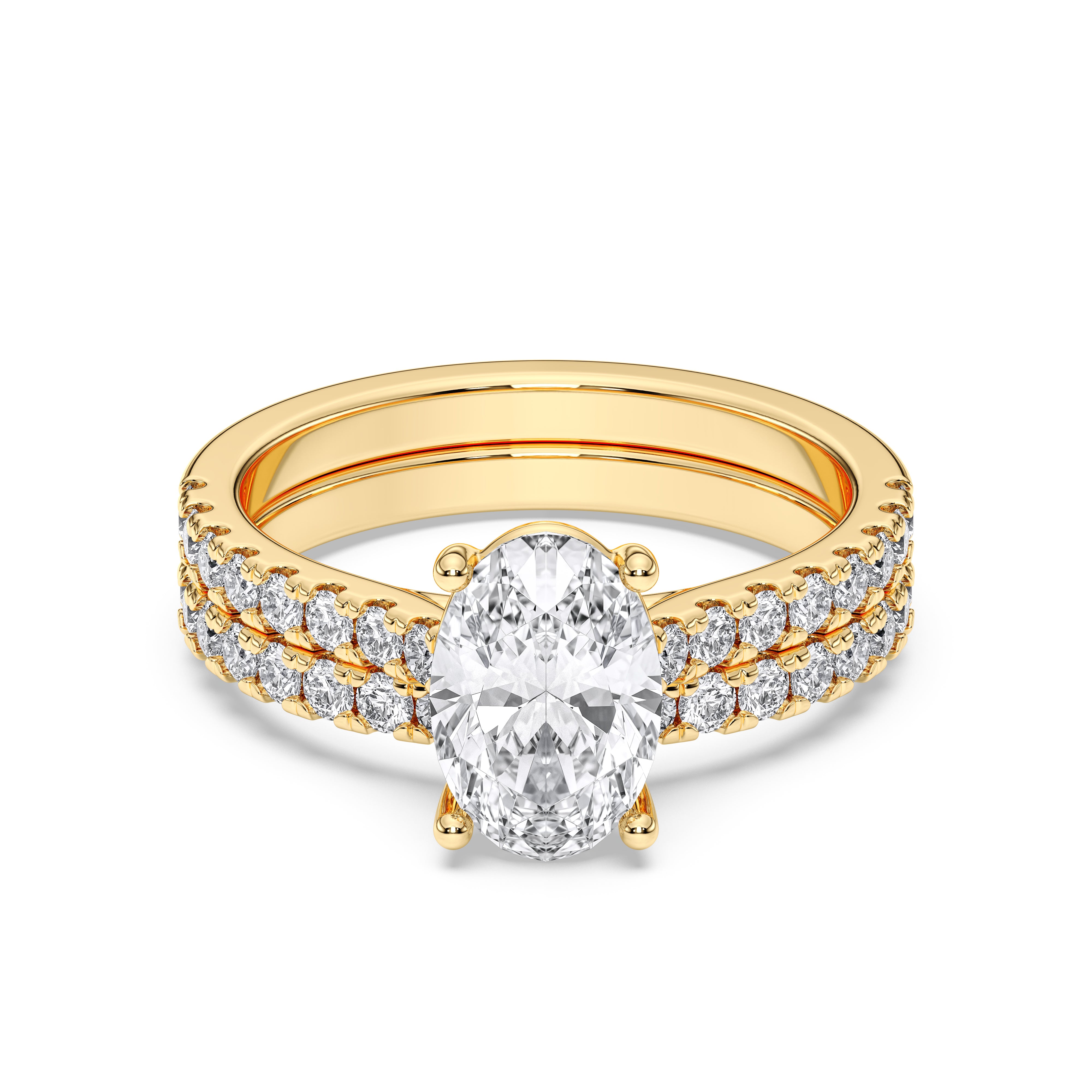 2.90 Carat Oval & Round Cut Lab Grown Diamond Solitaire Engagement Ring With Matching Wedding Band in Solid Gold