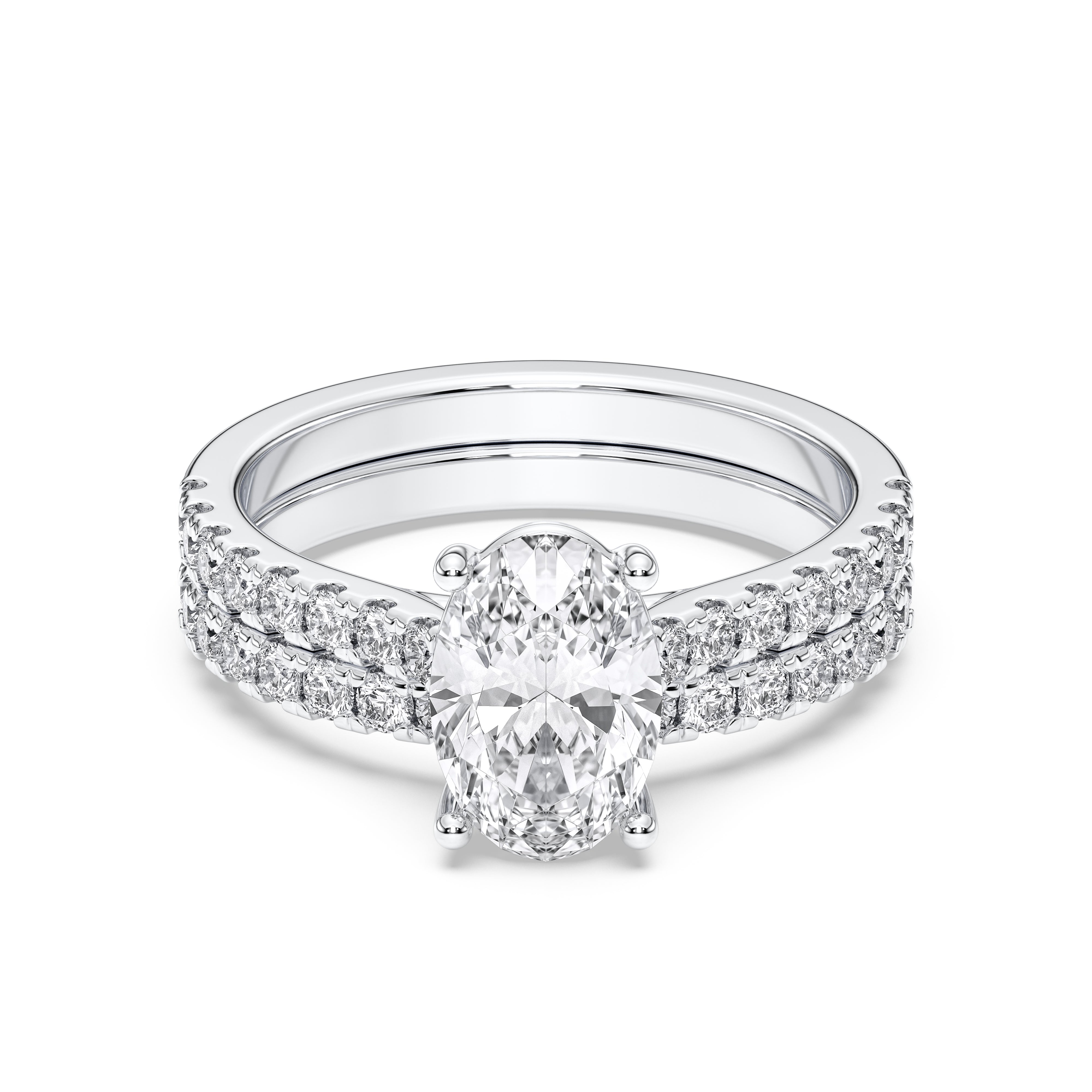 2.90 Carat Oval & Round Cut Lab Grown Diamond Solitaire Engagement Ring With Matching Wedding Band in Solid Gold