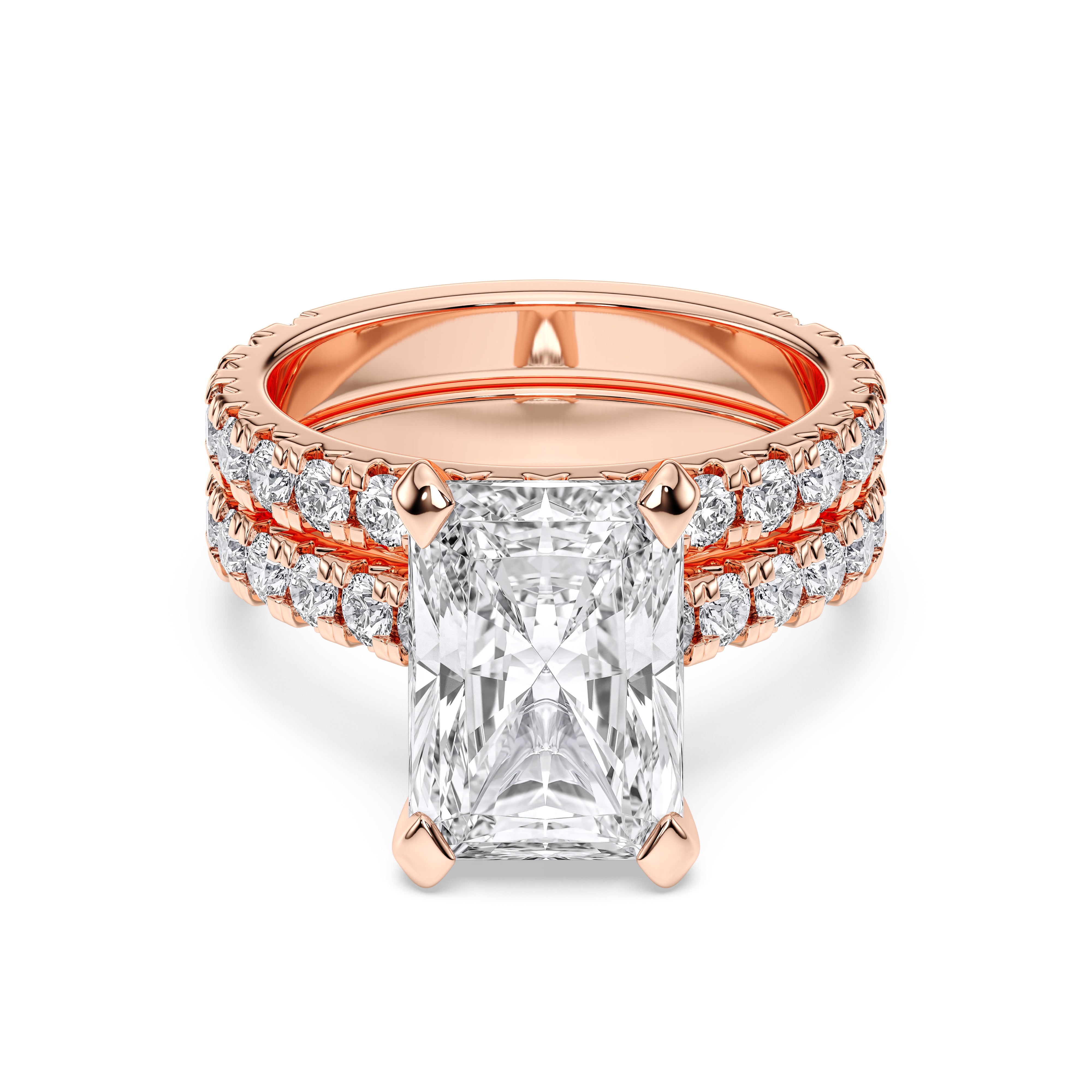 Radiant & Round Cut 4.74 Carat Lab Grown Lab Grown Diamond Engagement Ring Whit Matching Wedding Ring in Solid Gold