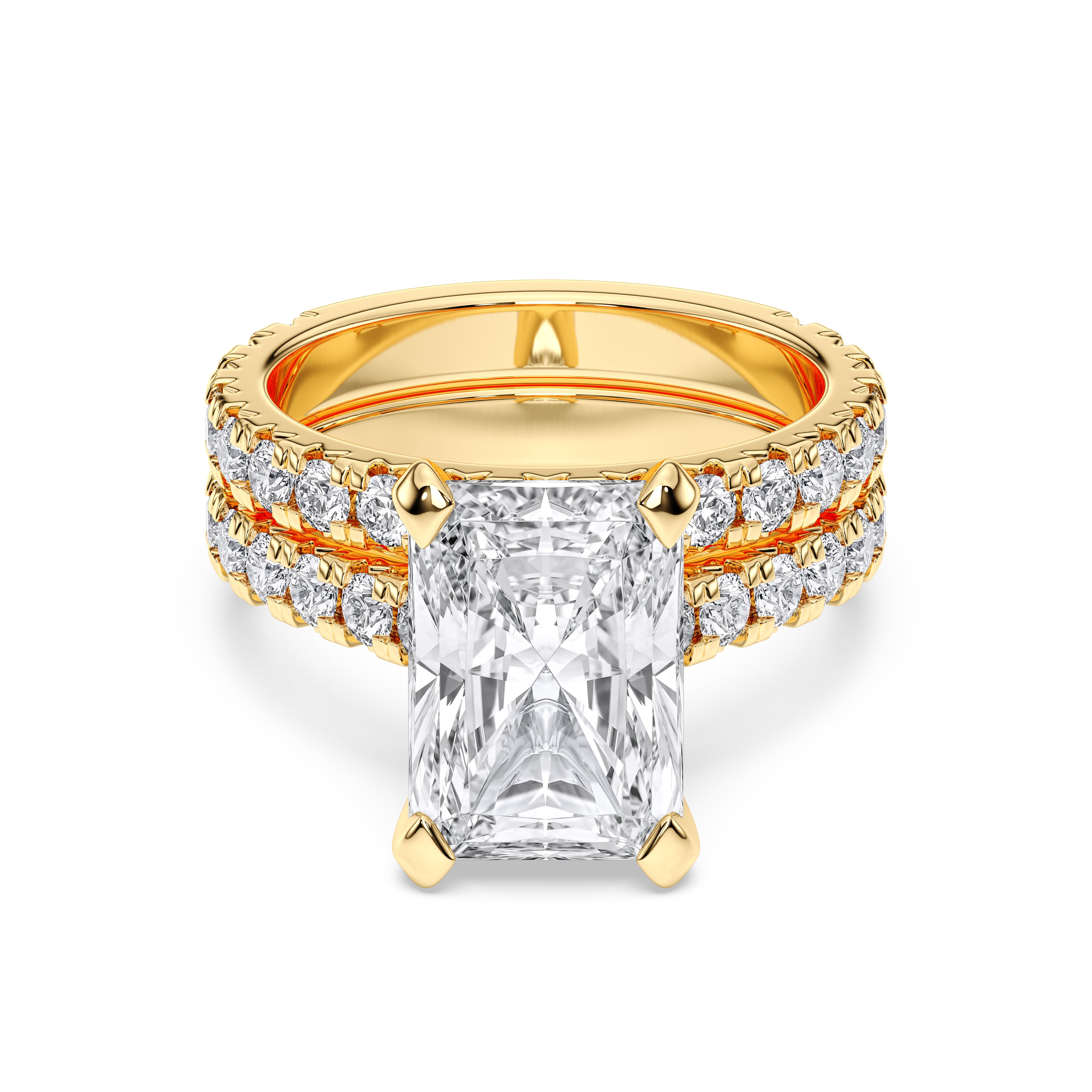 Radiant & Round Cut 4.74 Carat Lab Grown Lab Grown Diamond Engagement Ring Whit Matching Wedding Ring in Solid Gold