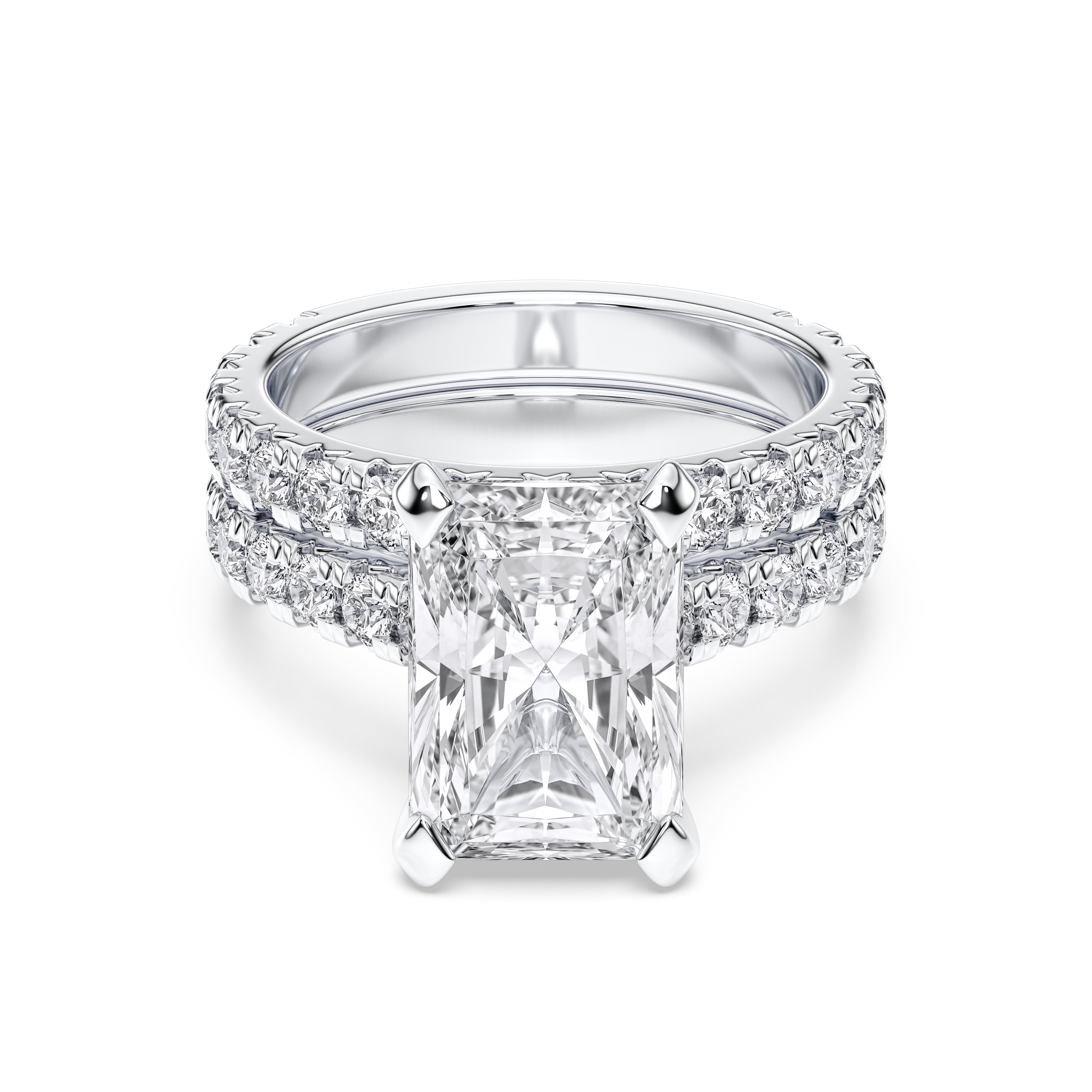 Radiant & Round Cut 4.74 Carat Lab Grown Lab Grown Diamond Engagement Ring Whit Matching Wedding Ring in Solid Gold