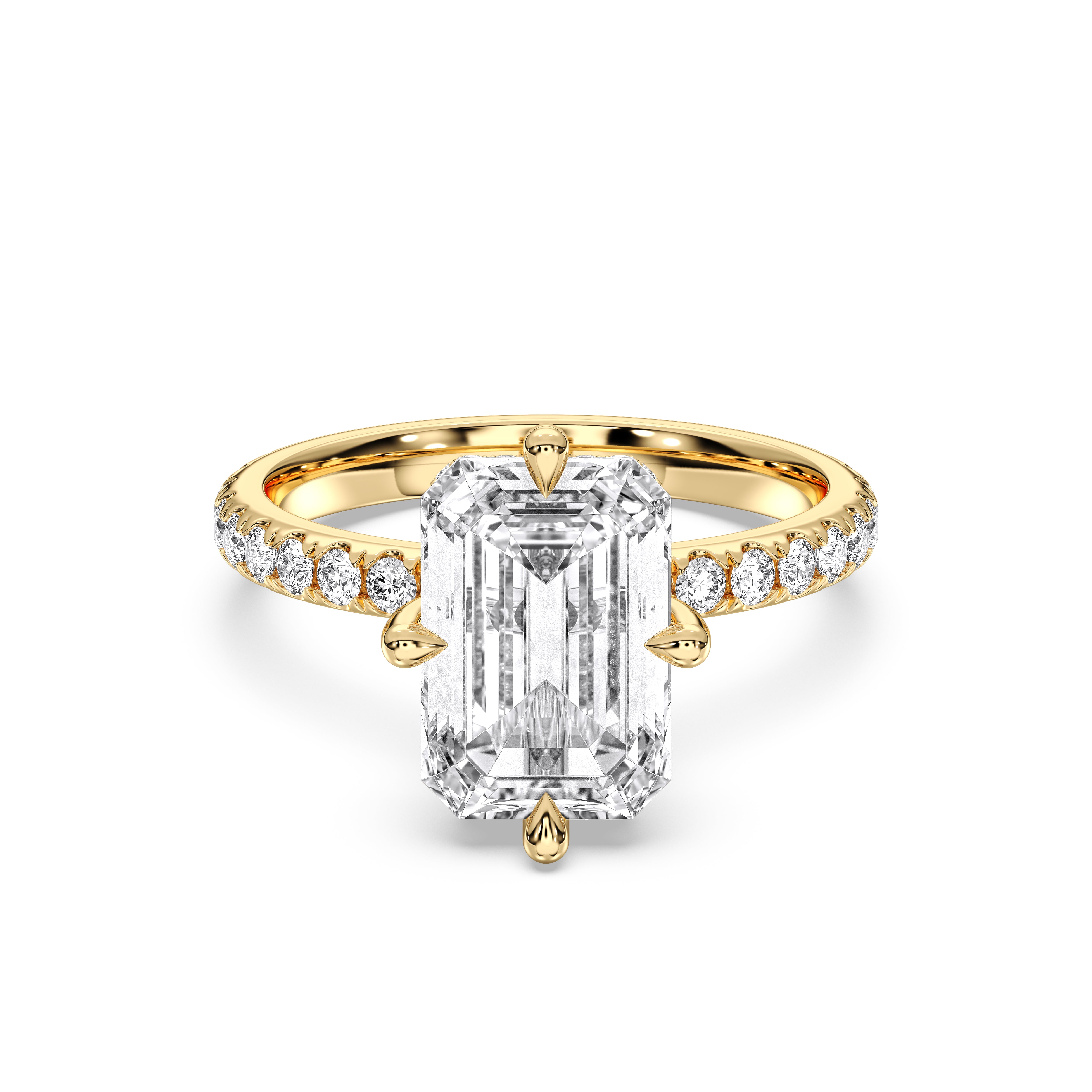 3.69 Carat Radiant & Round Cut Lab Grown Diamond Solitaire Engagement Ring in Solid Gold