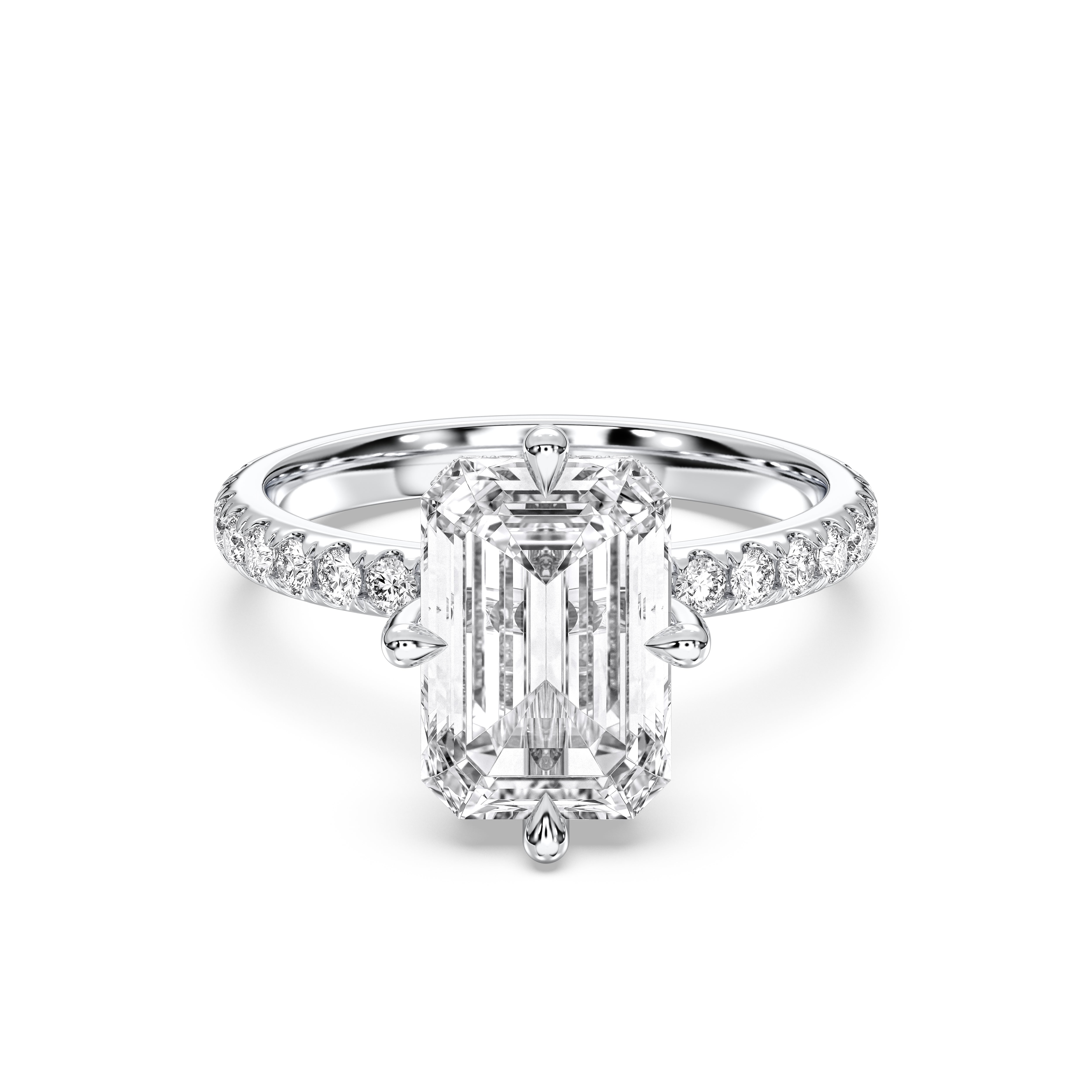 3.69 Carat Radiant & Round Cut Lab Grown Diamond Solitaire Engagement Ring in Solid Gold