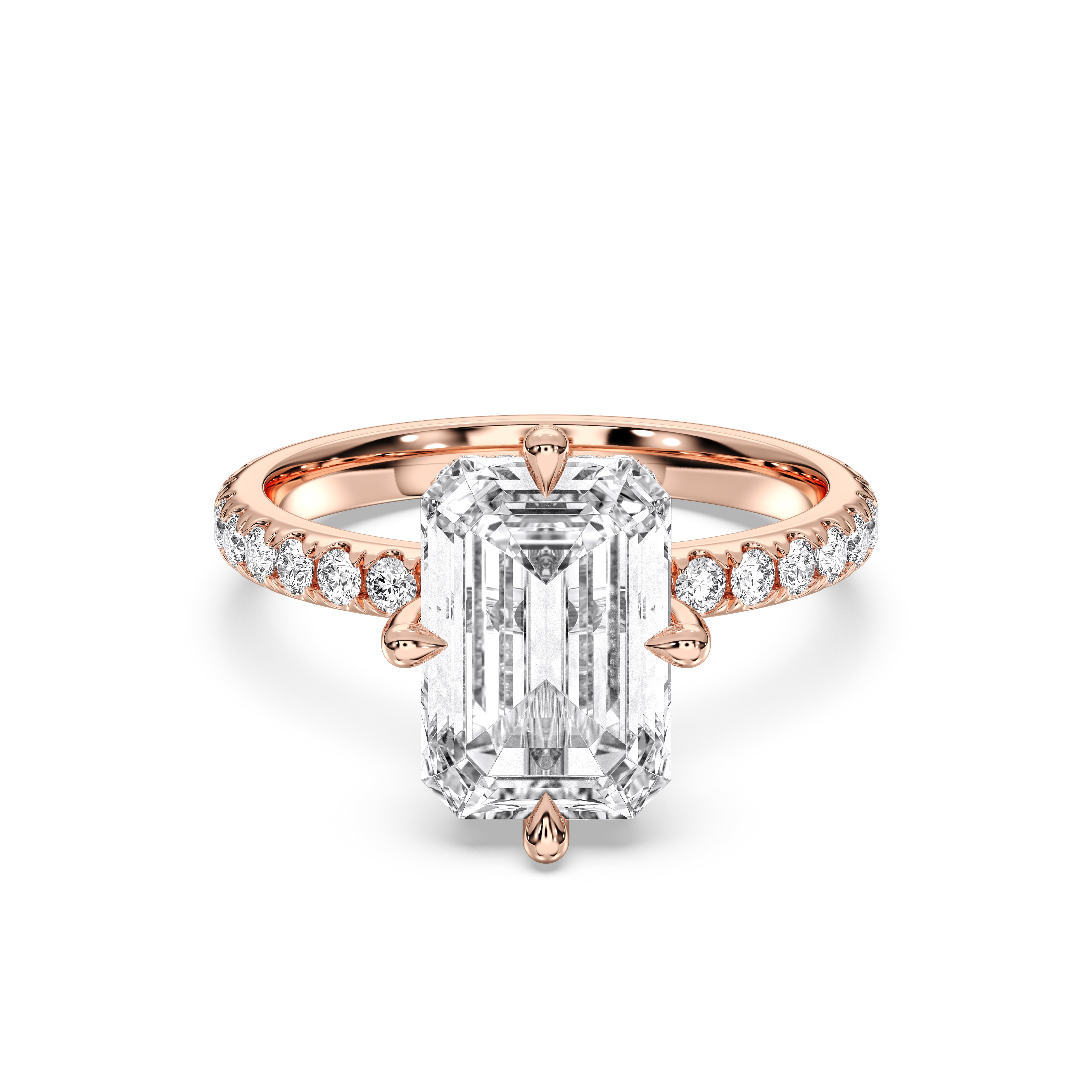 3.69 Carat Radiant & Round Cut Lab Grown Diamond Solitaire Engagement Ring in Solid Gold