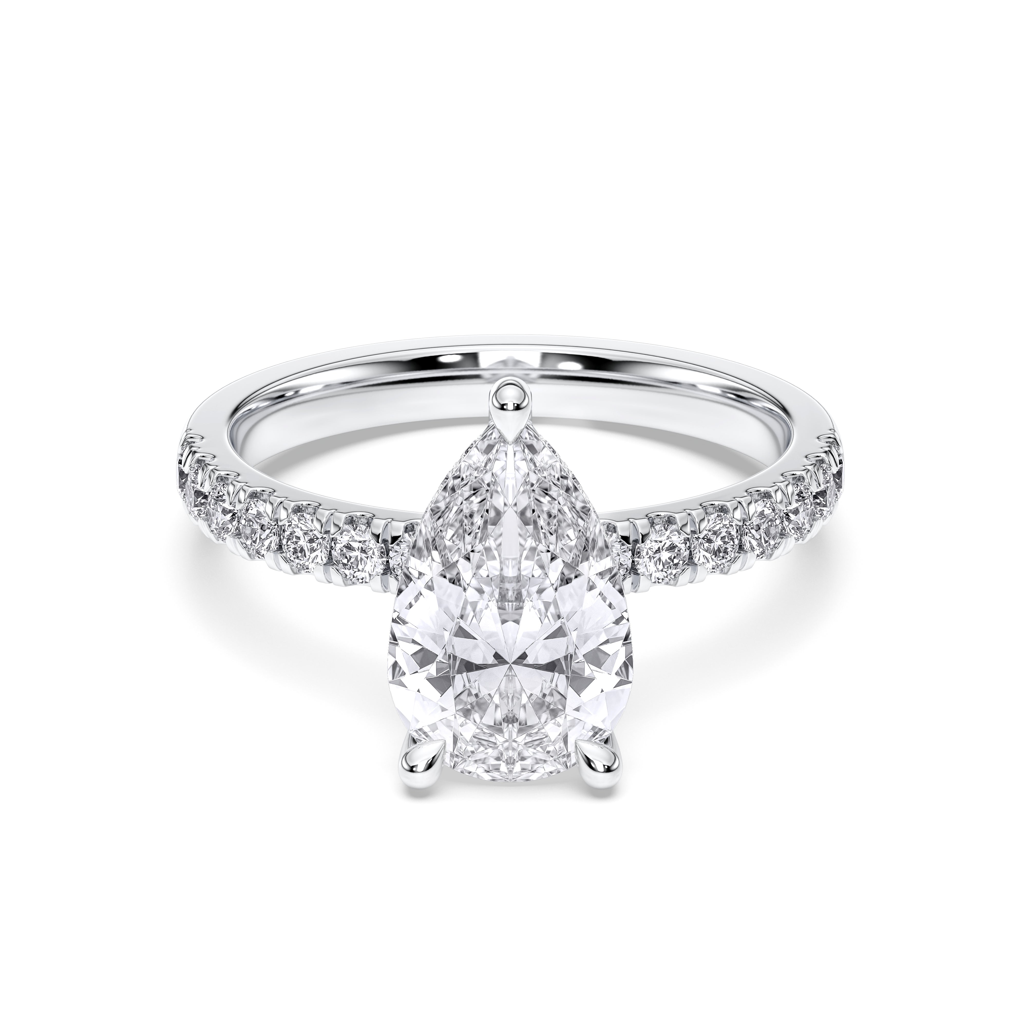 2.50 Carat Pear & Round Cut Lab Grown Diamond Solitaire Engagement Ring Made in Solid Gold