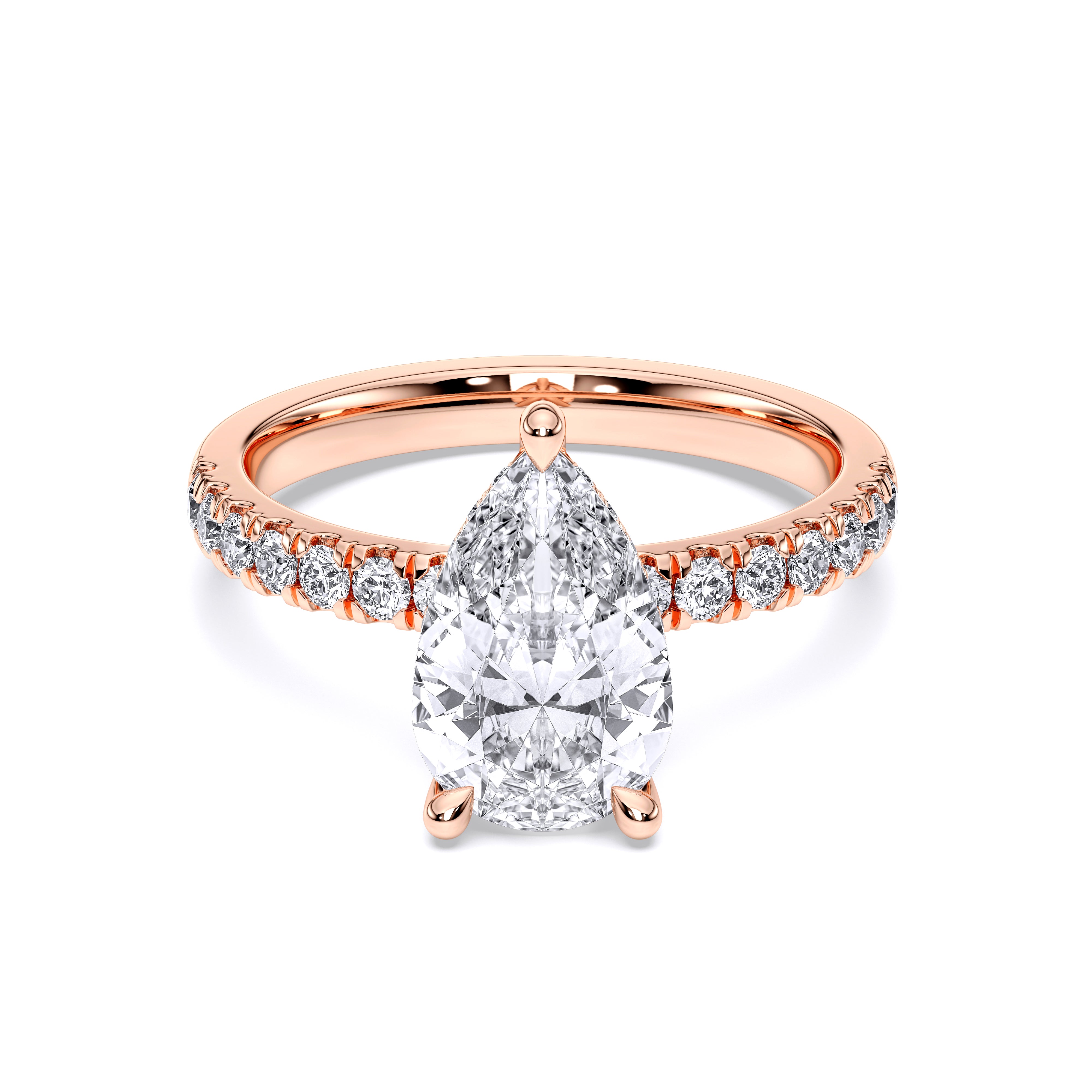 2.50 Carat Pear & Round Cut Lab Grown Diamond Solitaire Engagement Ring Made in Solid Gold