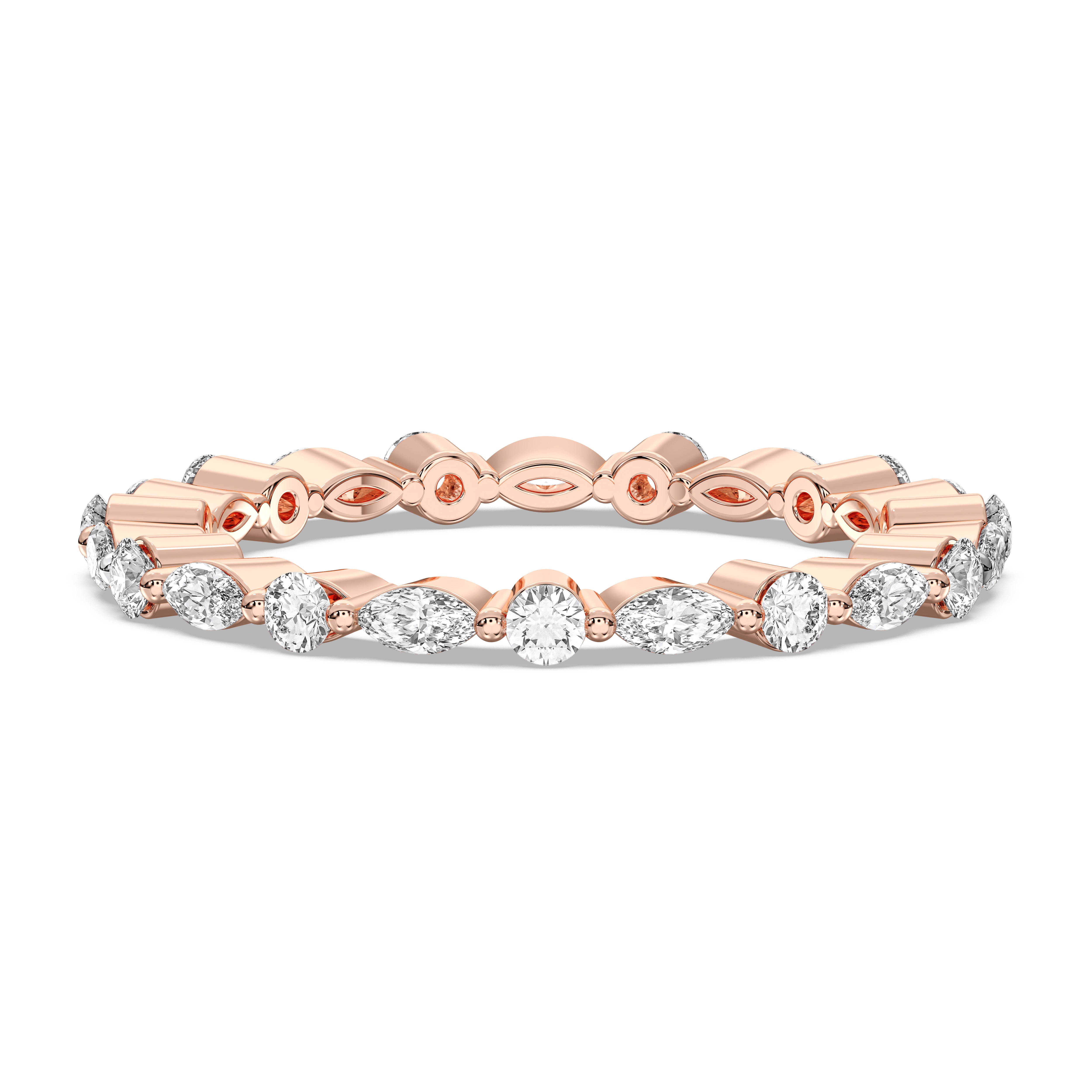 0.57 Carat Marquise & Round Shape Lab Grown Diamond Eternity Wedding Ring in Solid Gold