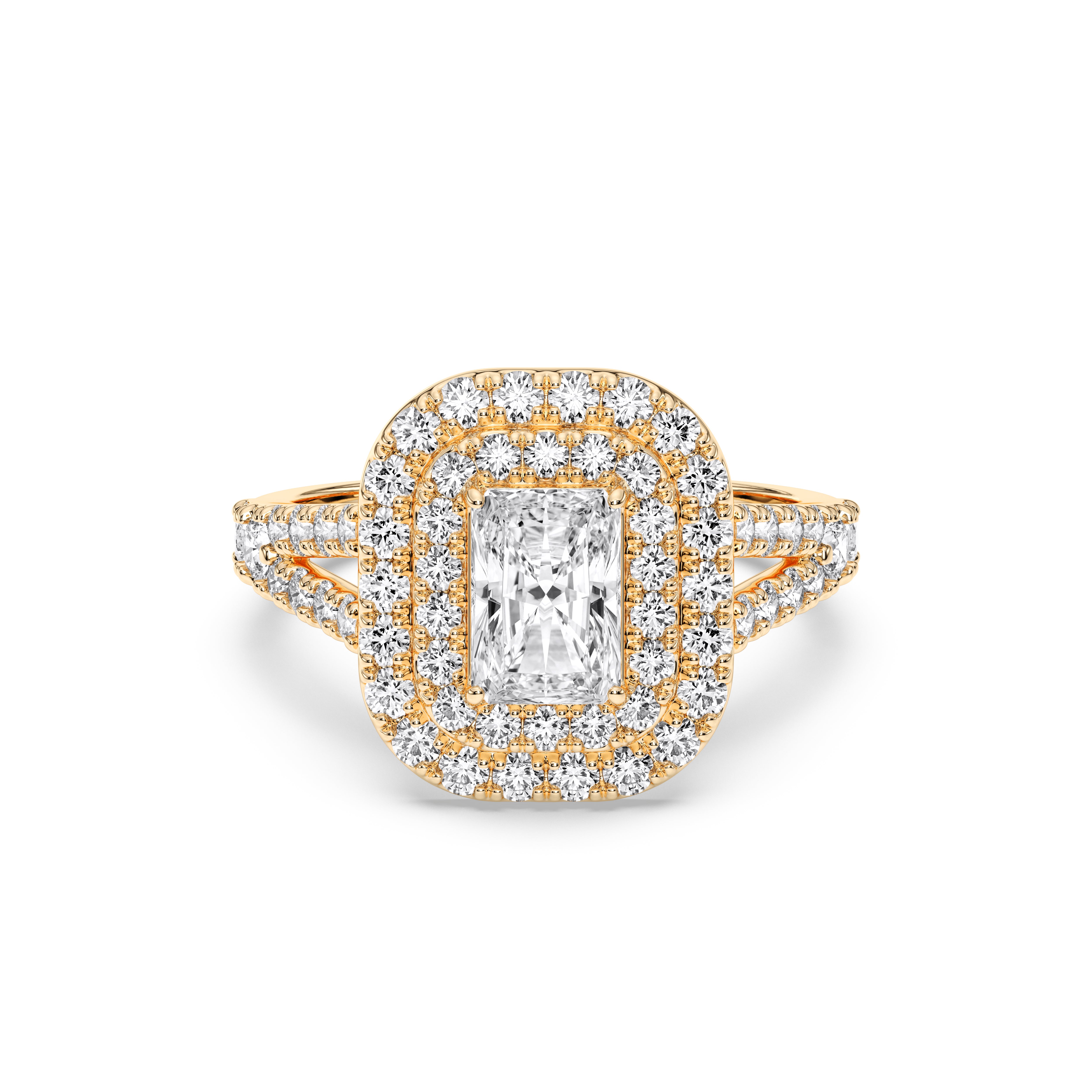 2.50 Carat Radiant & Round Cut Lab Grown Diamond Halo Engagement Ring in Solid Gold for Her