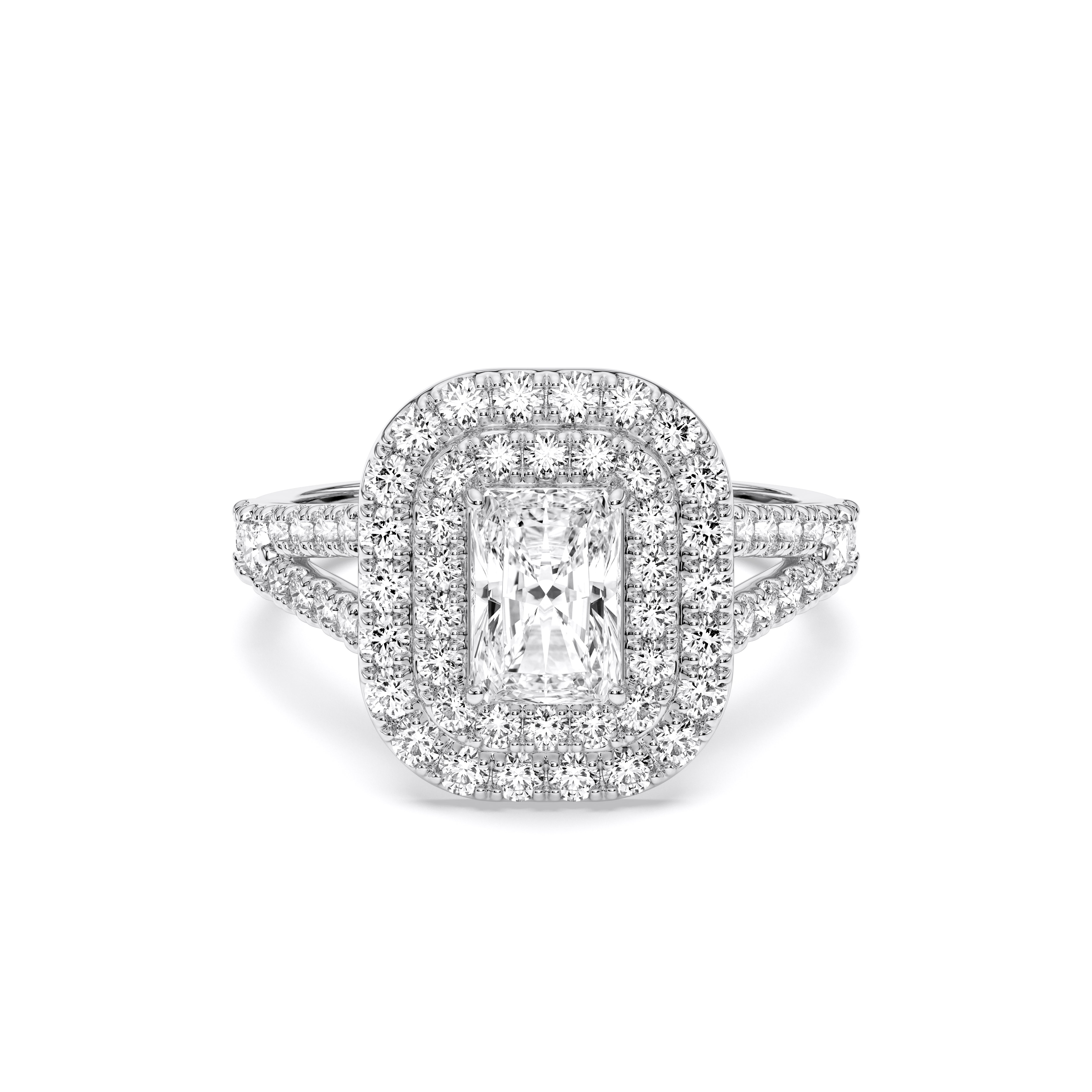 2.50 Carat Radiant & Round Cut Lab Grown Diamond Halo Engagement Ring in Solid Gold for Her