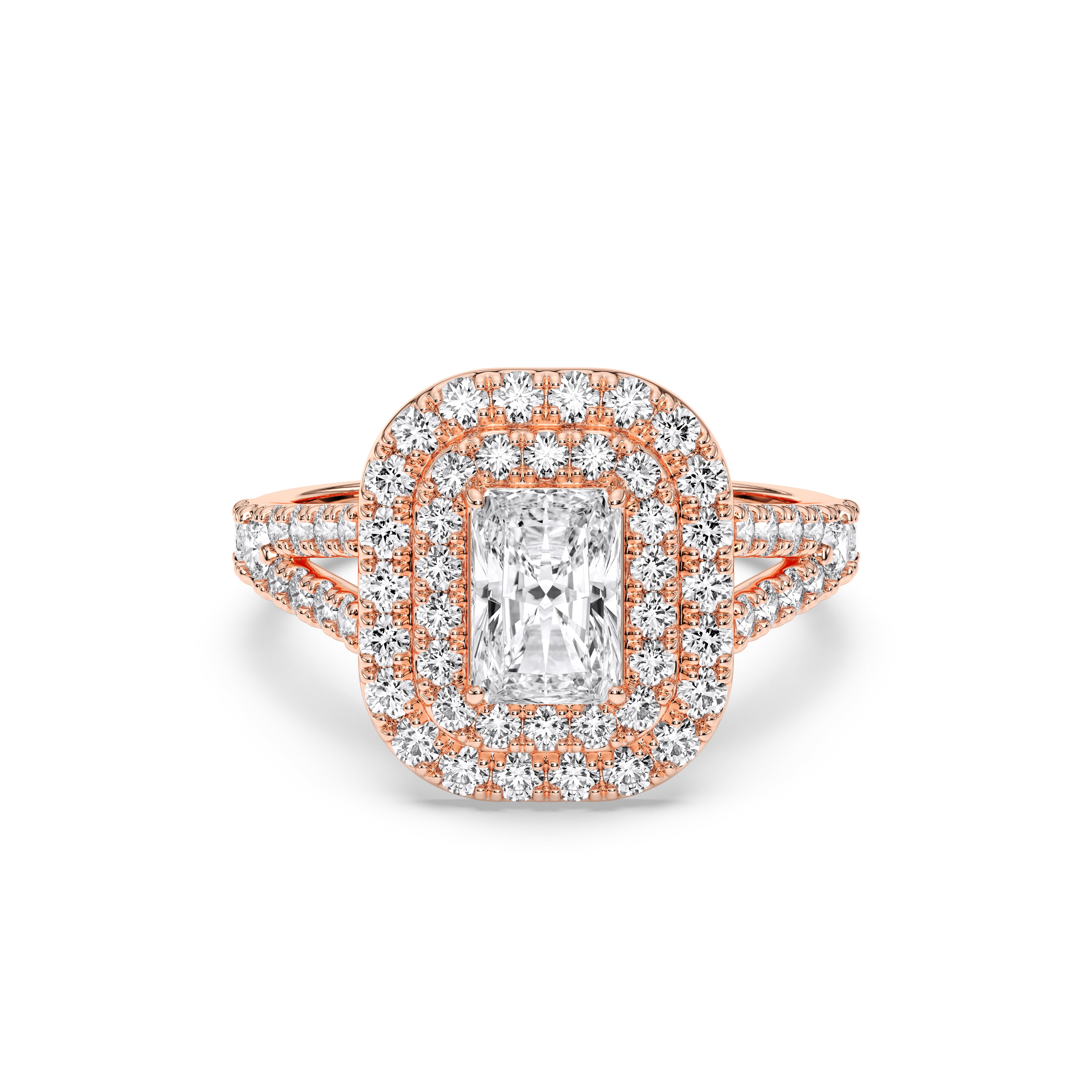 2.50 Carat Radiant & Round Cut Lab Grown Diamond Halo Engagement Ring in Solid Gold for Her