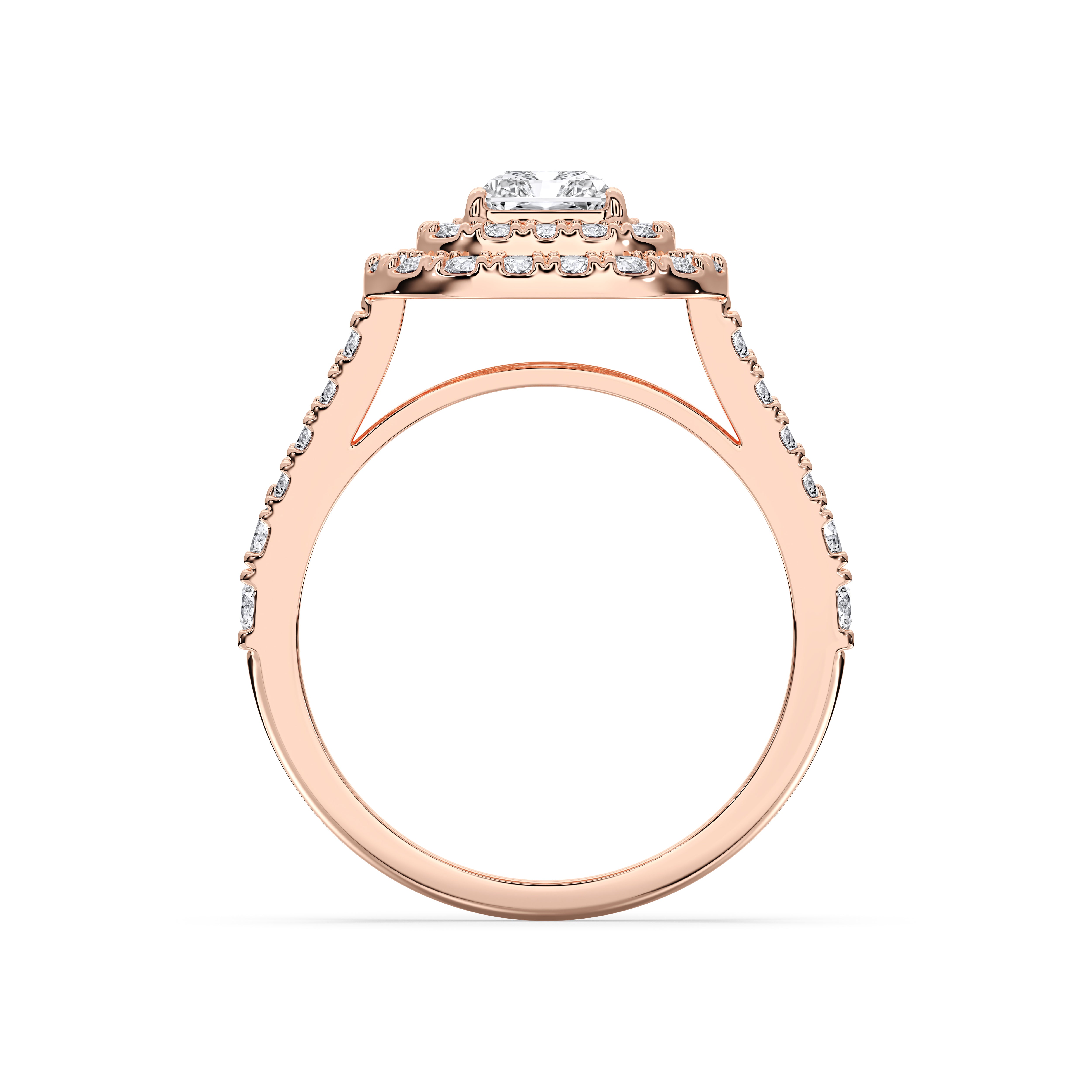 2.50 Carat Radiant & Round Cut Lab Grown Diamond Halo Engagement Ring in Solid Gold for Her