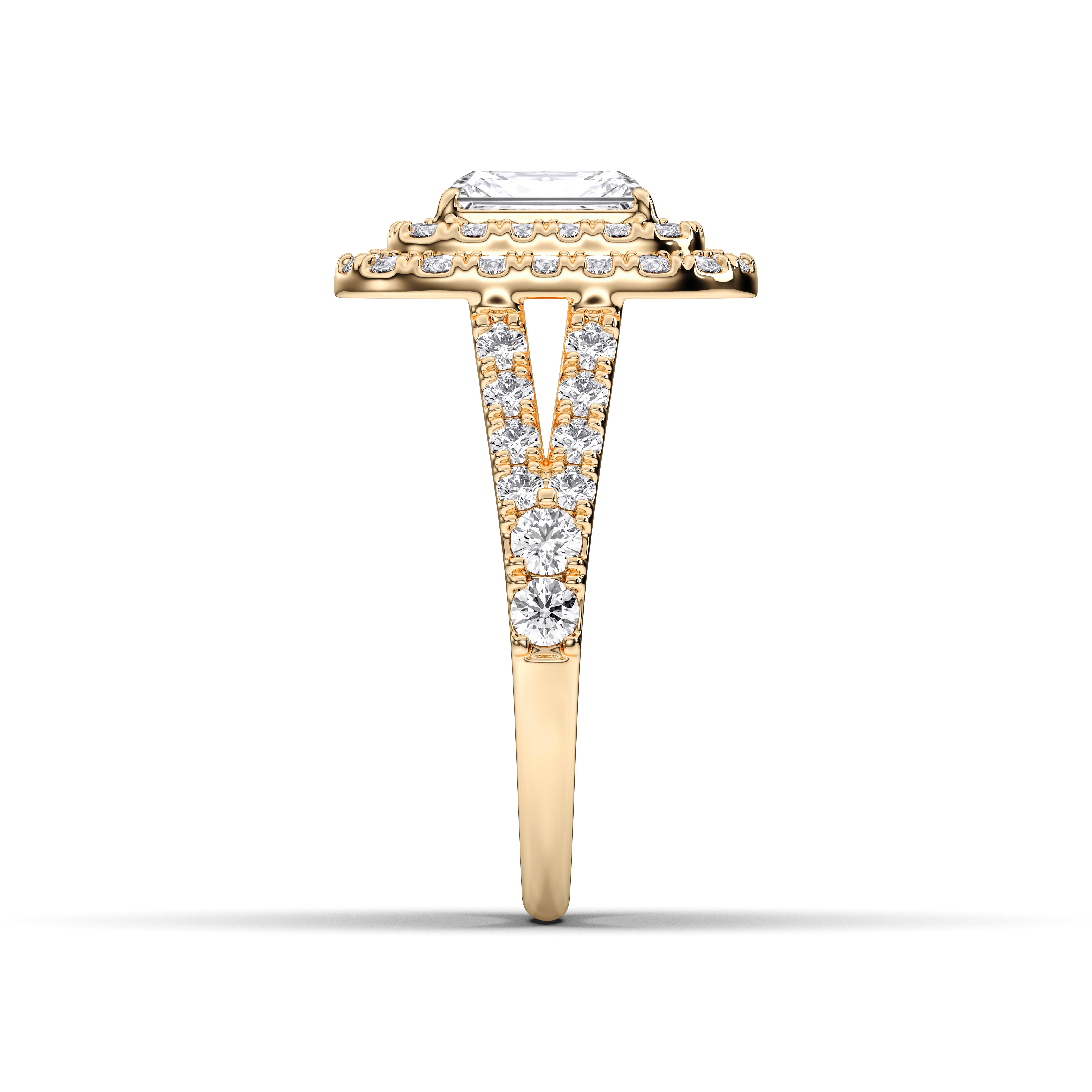 2.50 Carat Radiant & Round Cut Lab Grown Diamond Halo Engagement Ring in Solid Gold for Her