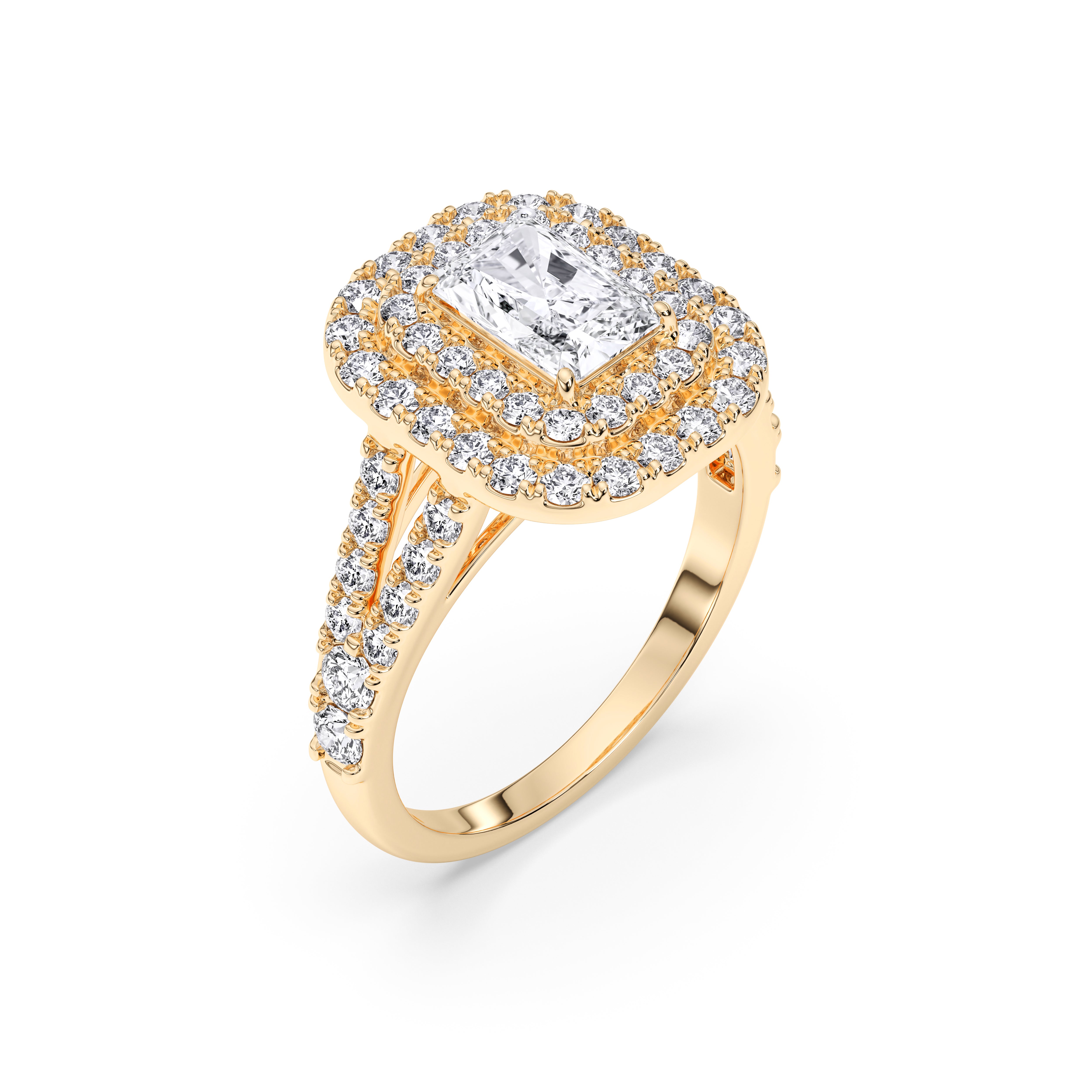 2.50 Carat Radiant & Round Cut Lab Grown Diamond Halo Engagement Ring in Solid Gold for Her