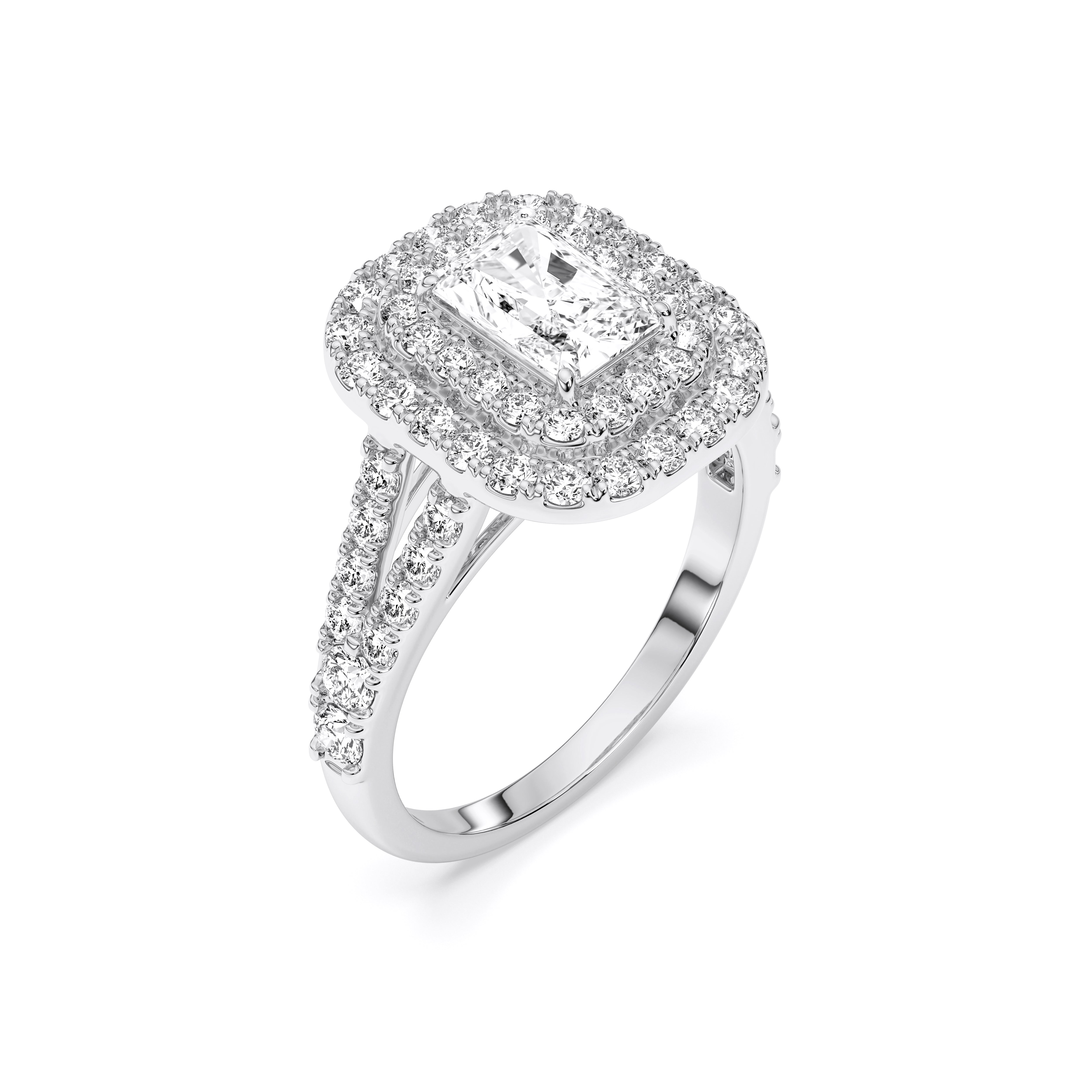 2.50 Carat Radiant & Round Cut Lab Grown Diamond Halo Engagement Ring in Solid Gold for Her