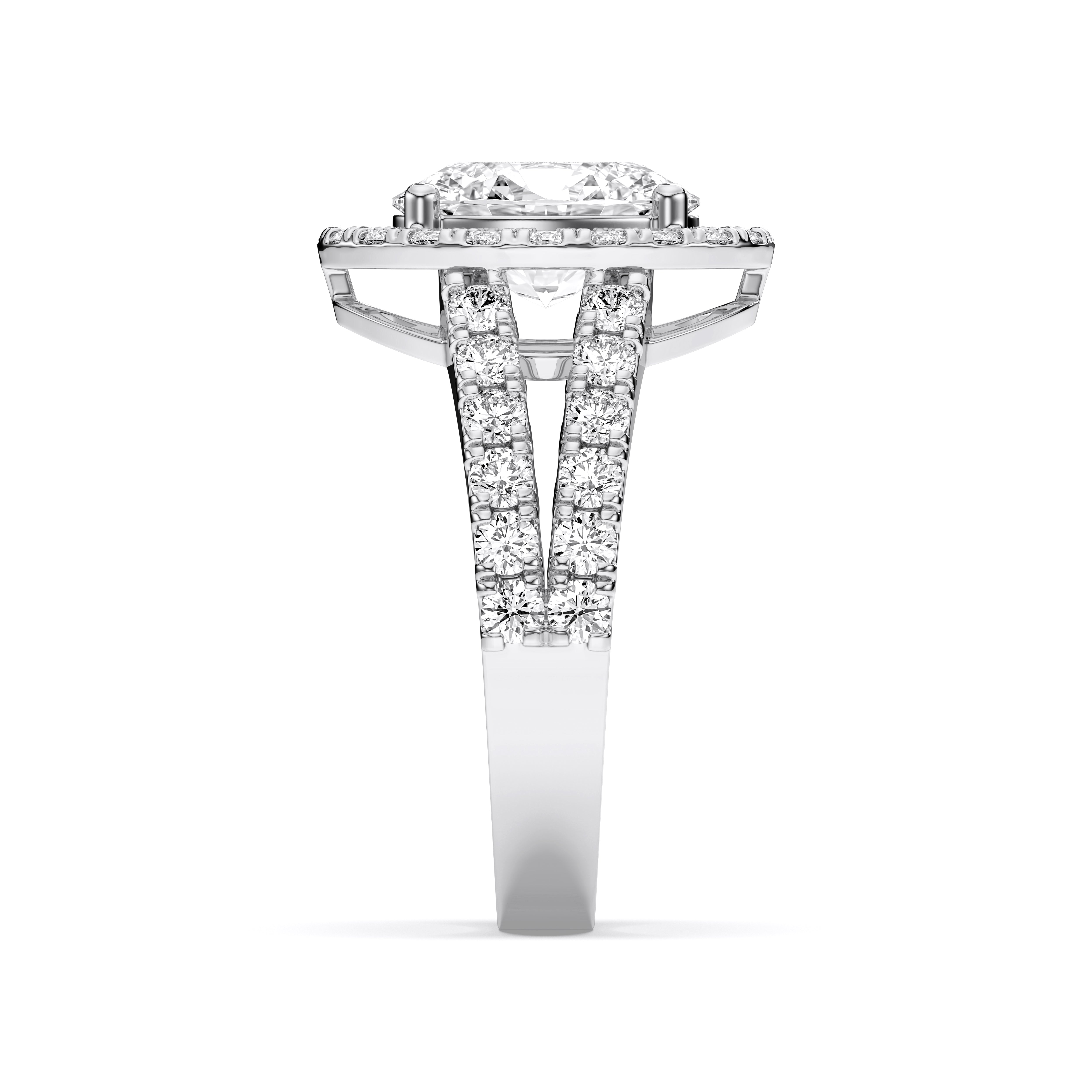 3.26 Carat Oval & Round Cut Lab Grown Diamond Halo Set Engagement Ring in Solid for Her