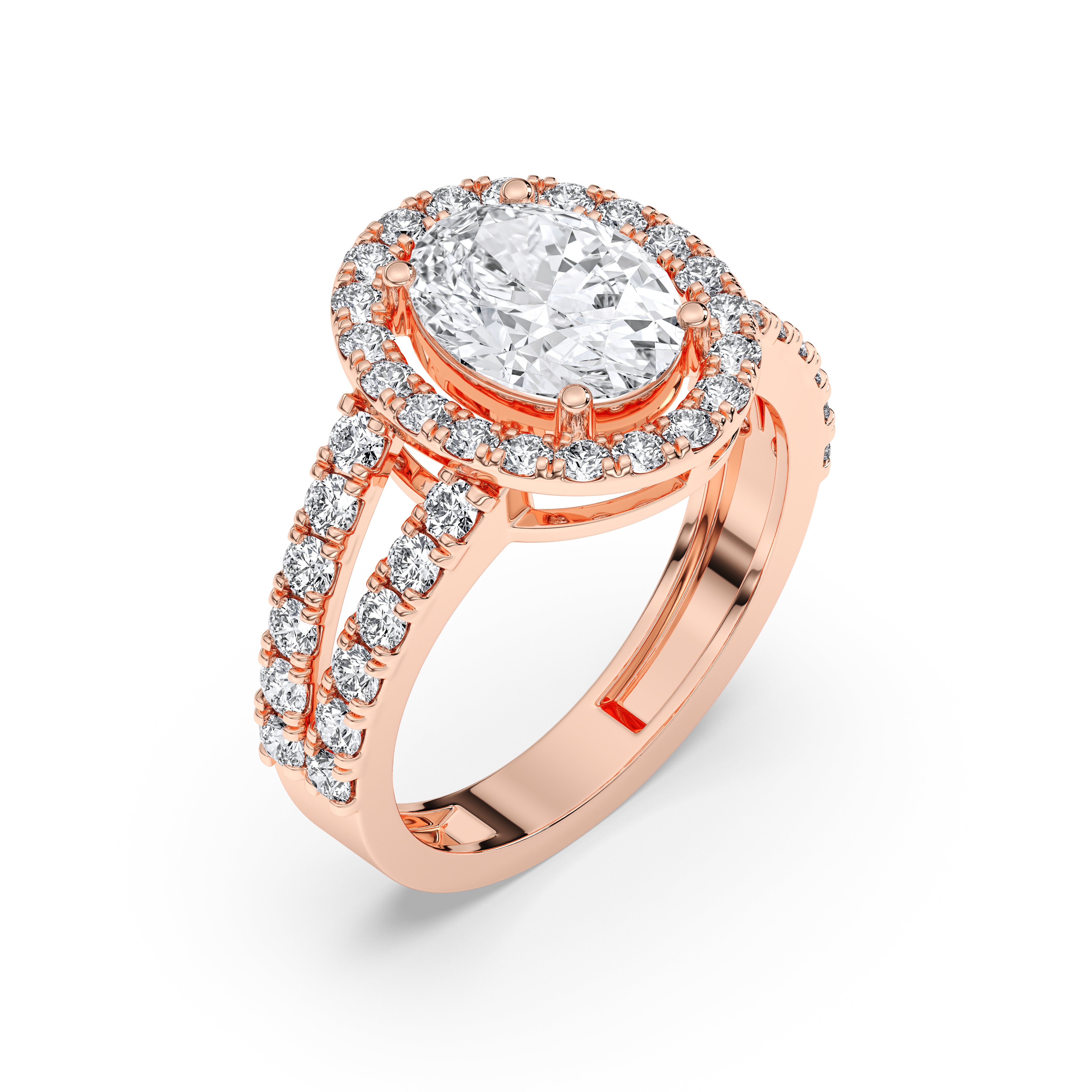 3.26 Carat Oval & Round Cut Lab Grown Diamond Halo Set Engagement Ring in Solid for Her