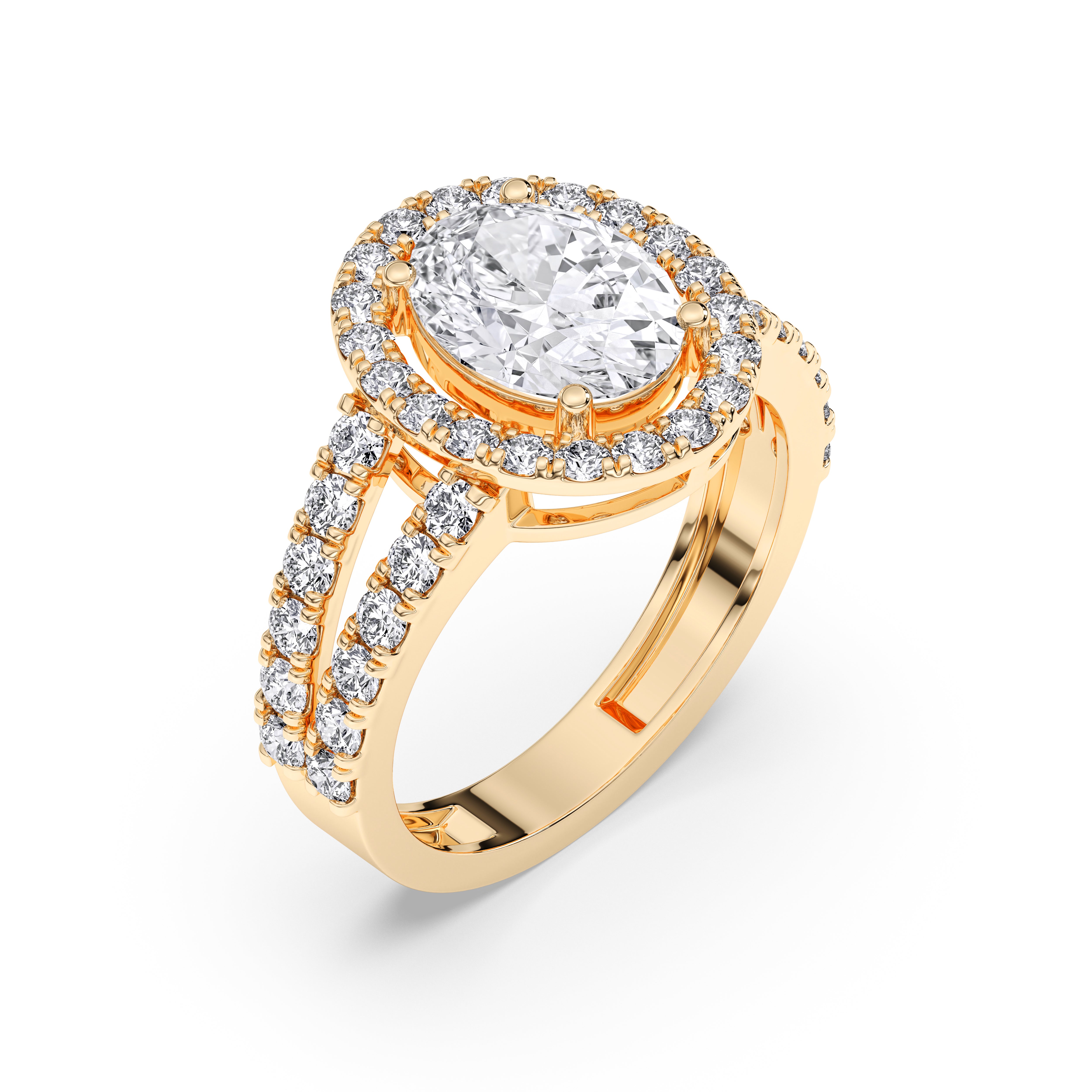 3.26 Carat Oval & Round Cut Lab Grown Diamond Halo Set Engagement Ring in Solid for Her