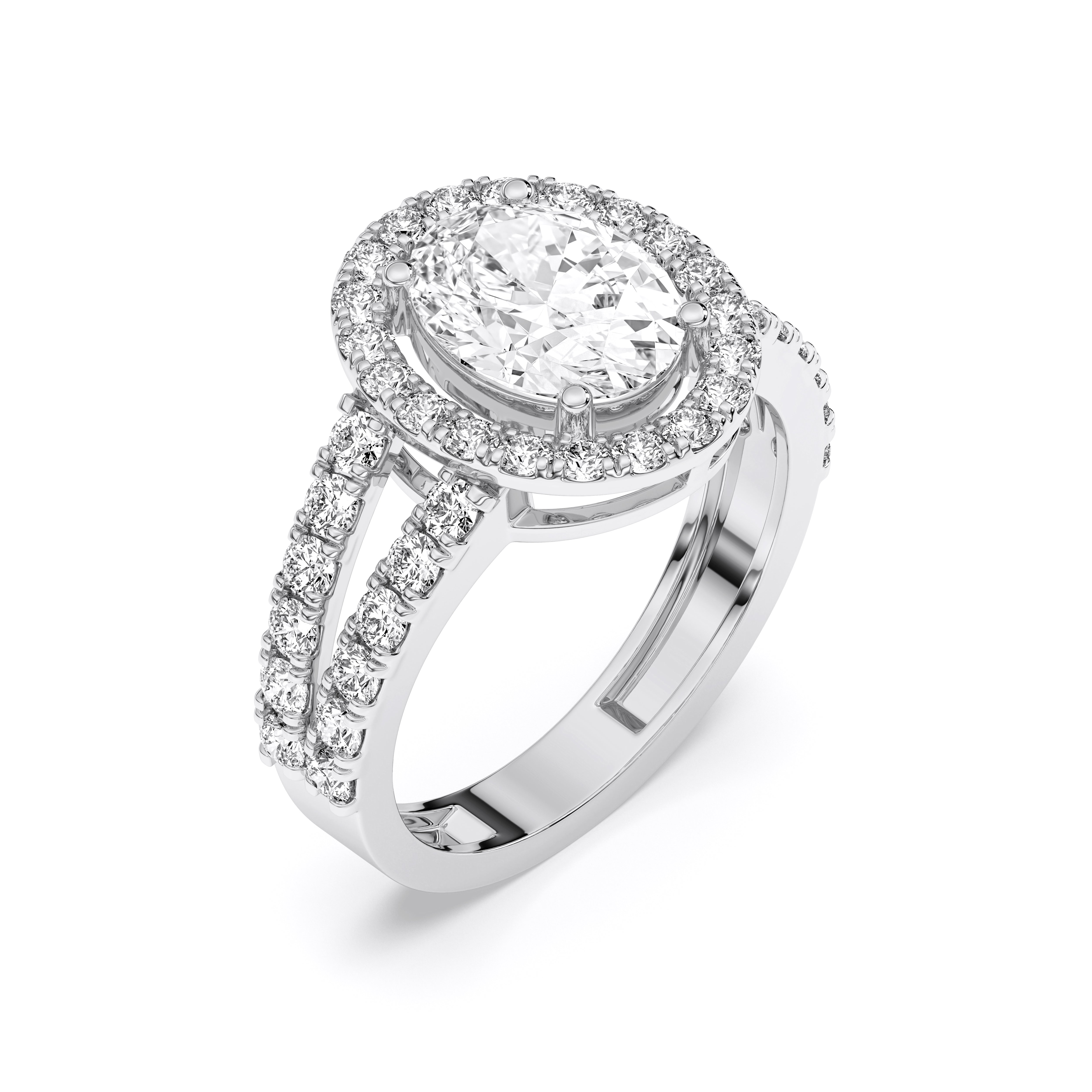 3.26 Carat Oval & Round Cut Lab Grown Diamond Halo Set Engagement Ring in Solid for Her