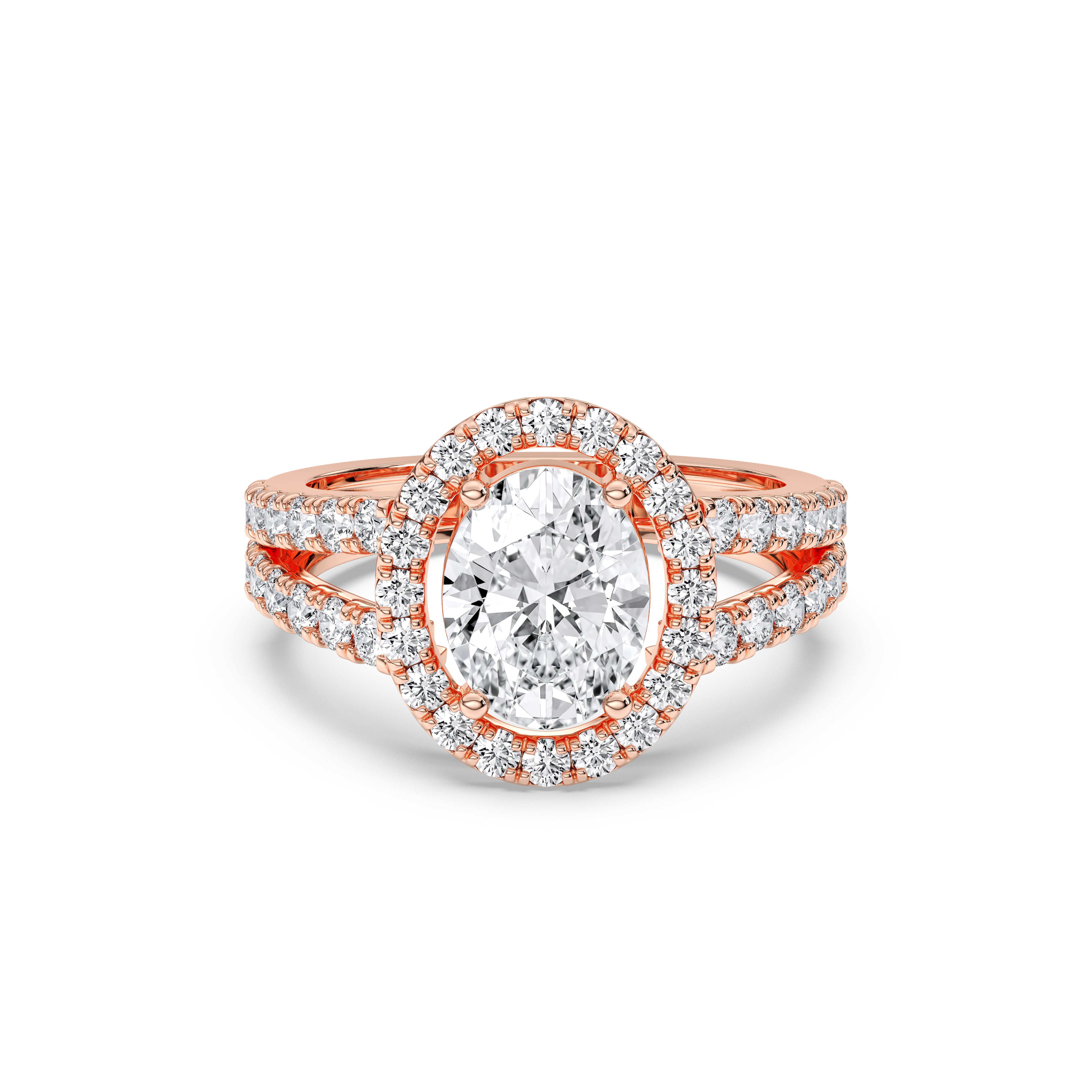 3.26 Carat Oval & Round Cut Lab Grown Diamond Halo Set Engagement Ring in Solid for Her