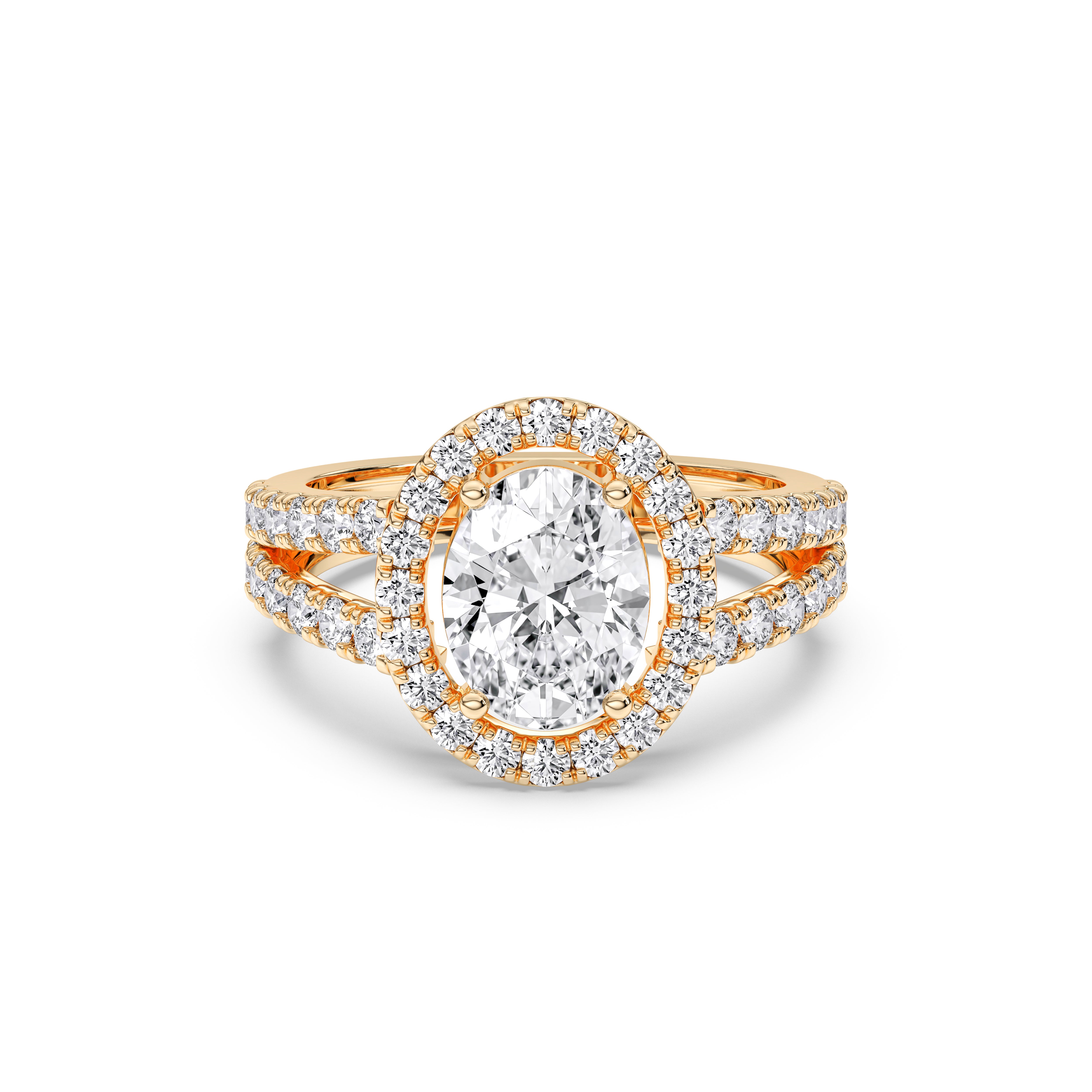 3.26 Carat Oval & Round Cut Lab Grown Diamond Halo Set Engagement Ring in Solid for Her