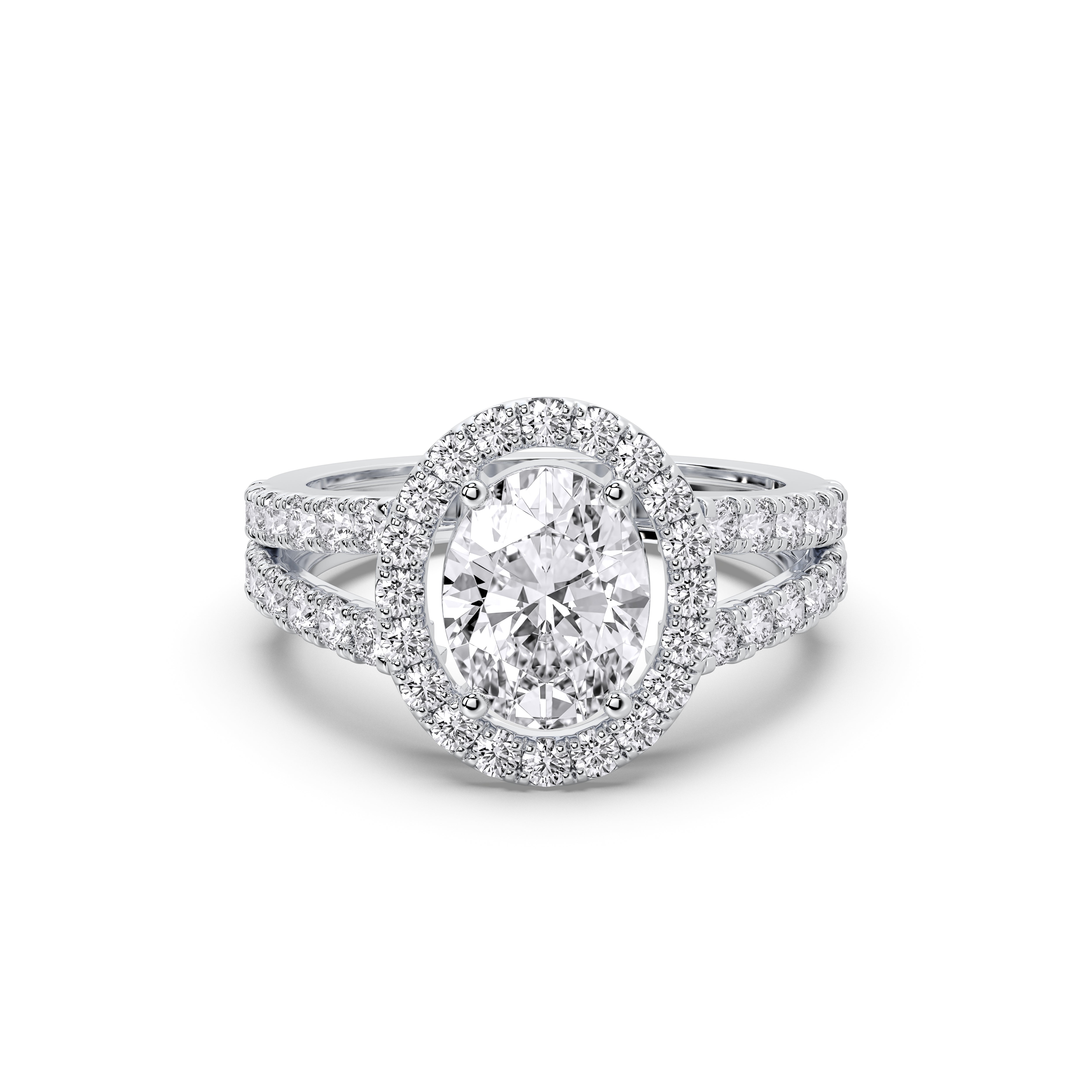 3.26 Carat Oval & Round Cut Lab Grown Diamond Halo Set Engagement Ring in Solid for Her