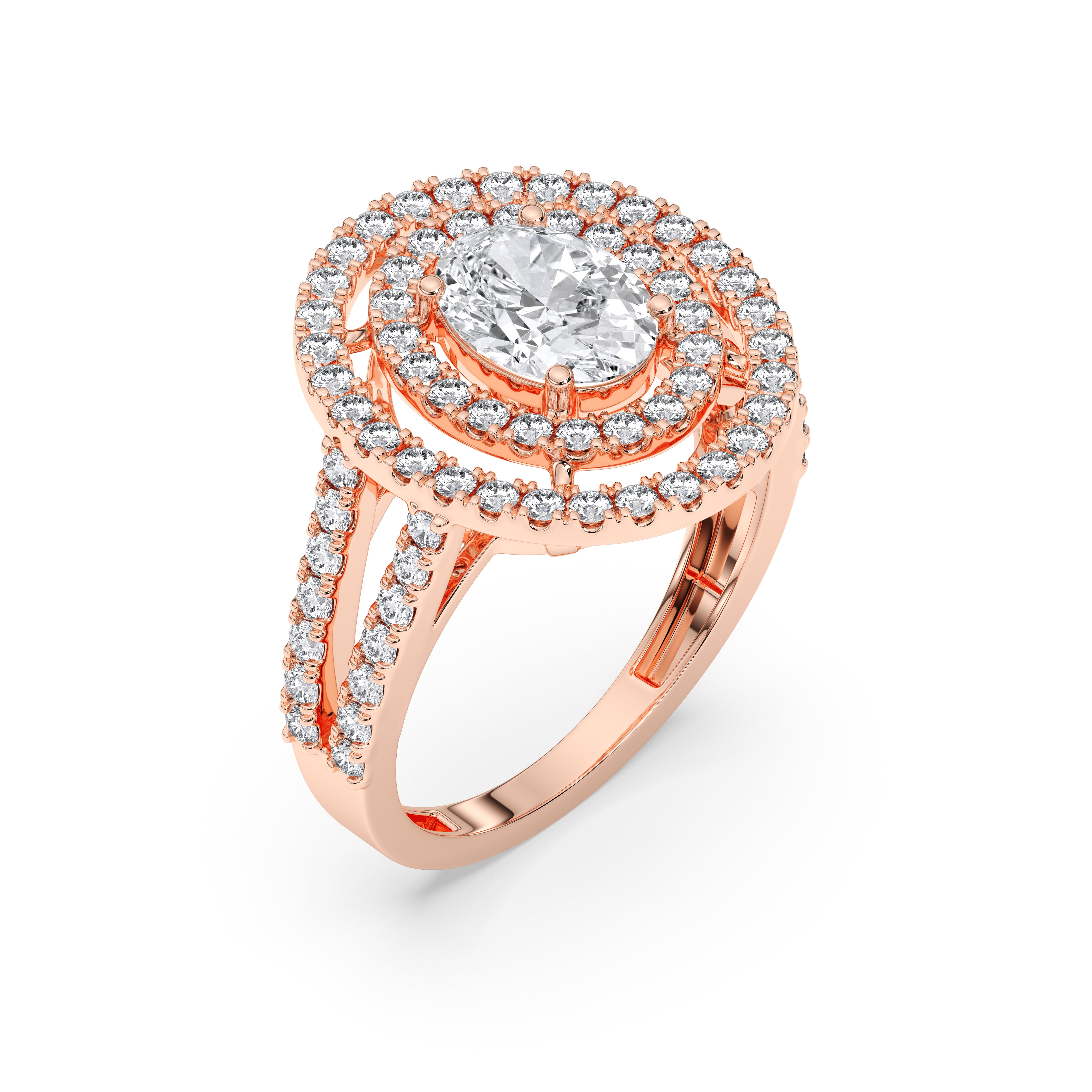 2.50 Carat Oval & Round Cut Lab Grown Diamond Halo Set Engagement Ring in Solid for Her