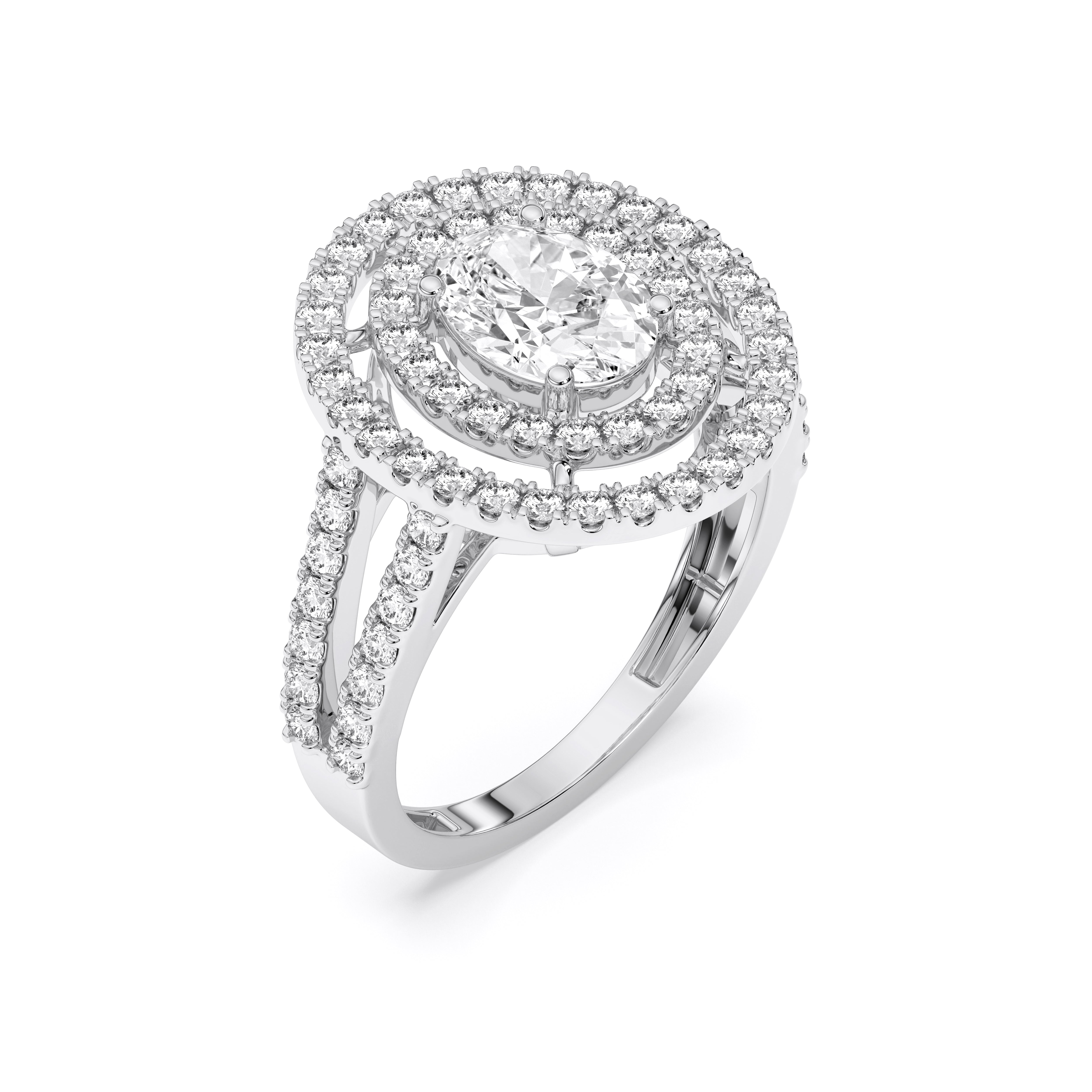 2.50 Carat Oval & Round Cut Lab Grown Diamond Halo Set Engagement Ring in Solid for Her