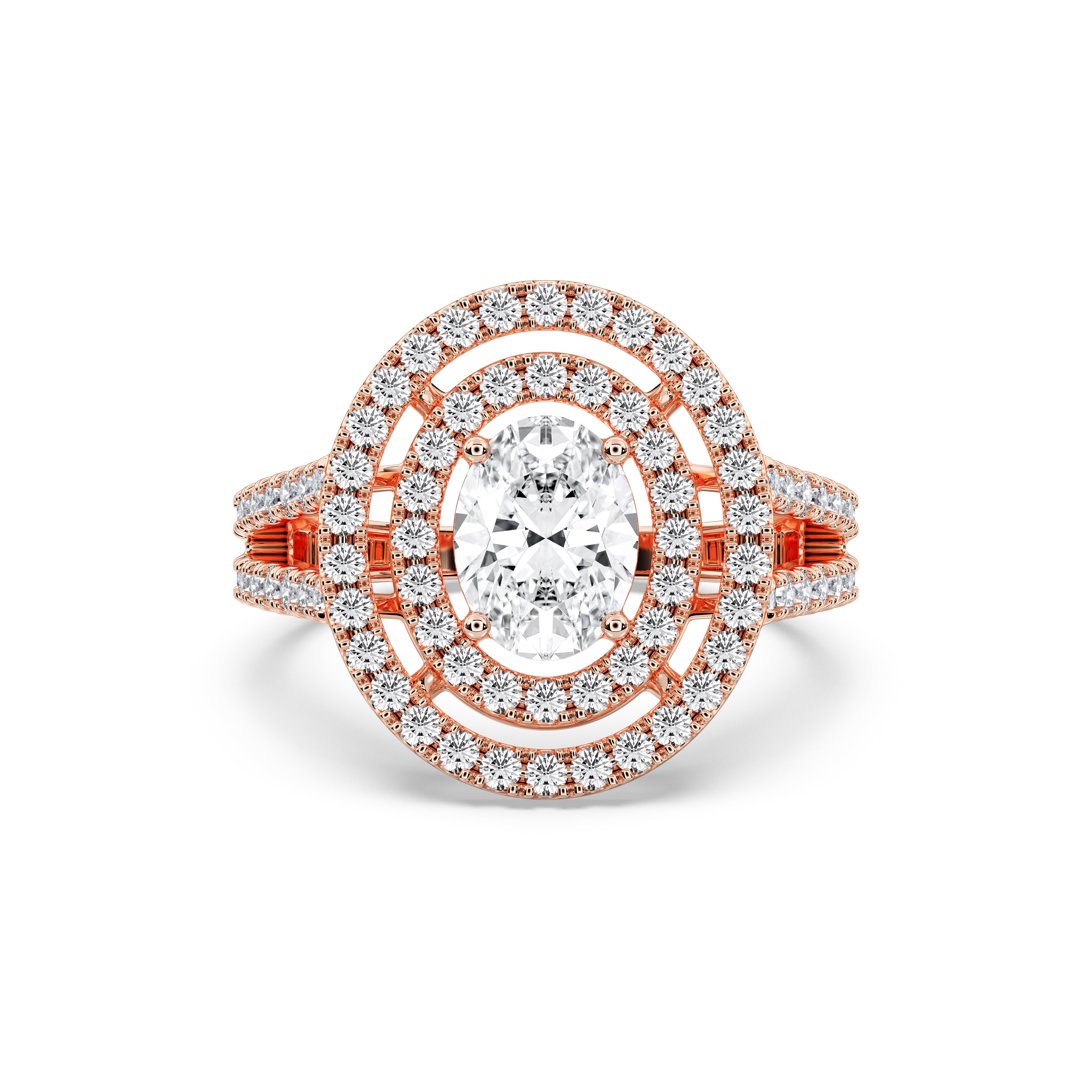 2.50 Carat Oval & Round Cut Lab Grown Diamond Halo Set Engagement Ring in Solid for Her