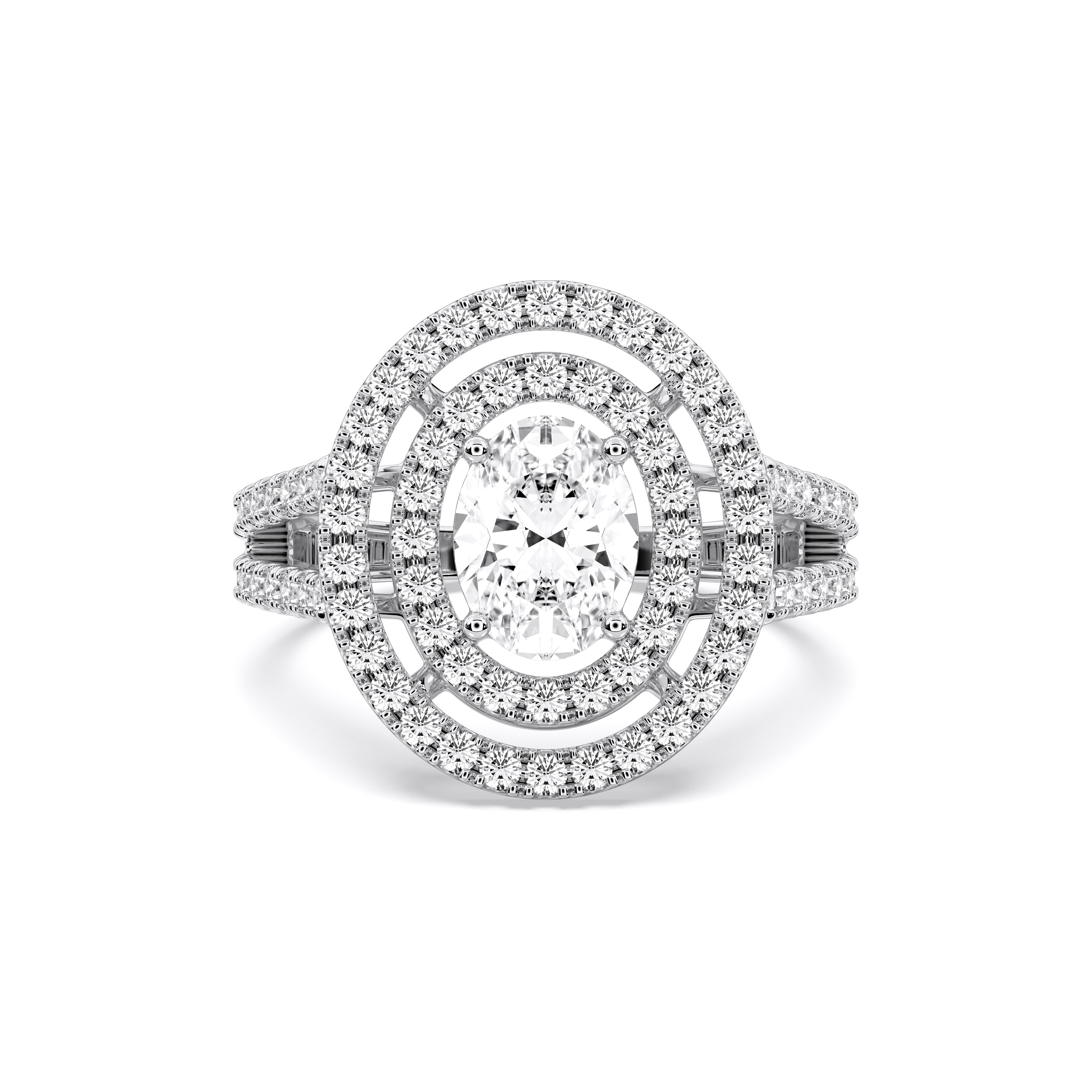 2.50 Carat Oval & Round Cut Lab Grown Diamond Halo Set Engagement Ring in Solid for Her