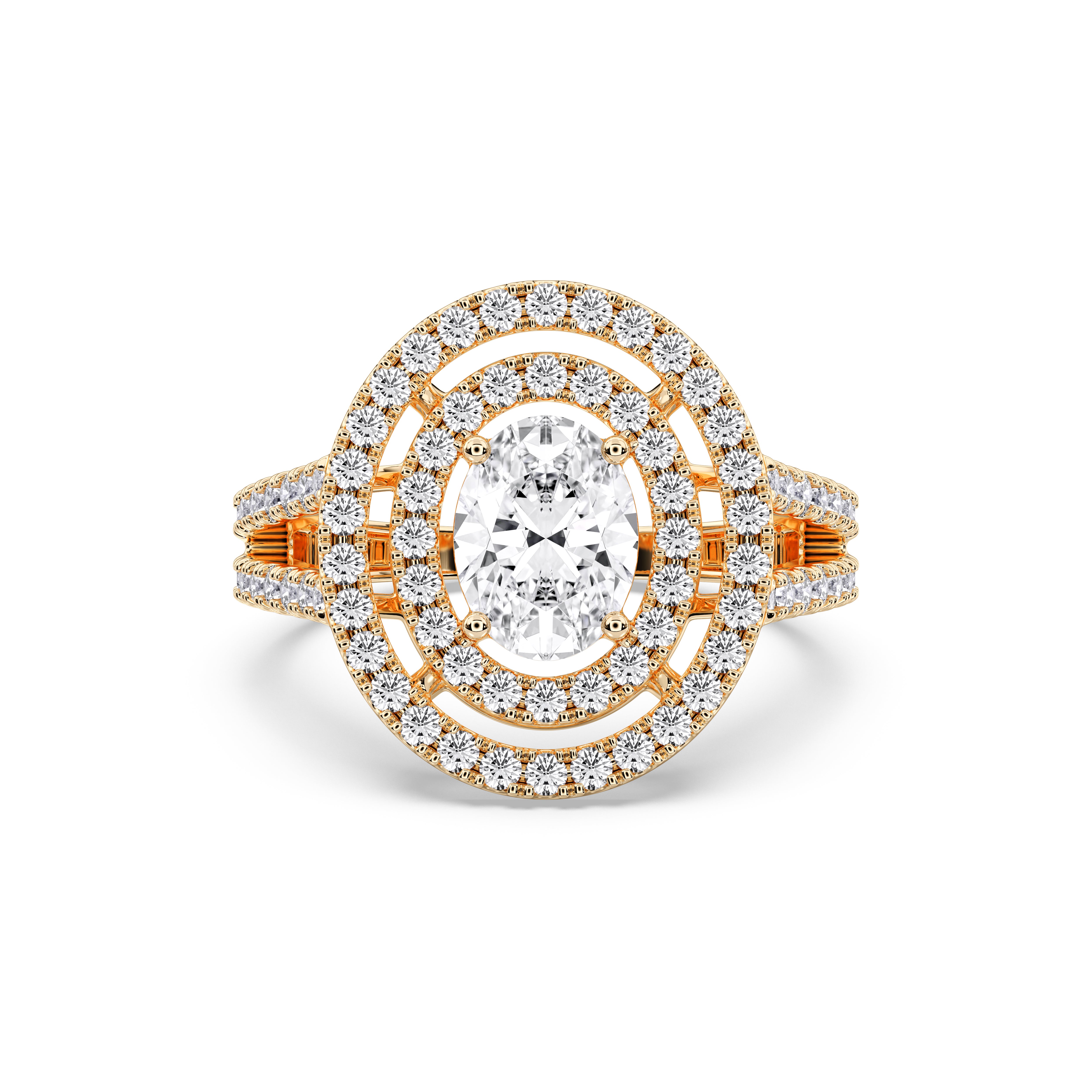 2.50 Carat Oval & Round Cut Lab Grown Diamond Halo Set Engagement Ring in Solid for Her