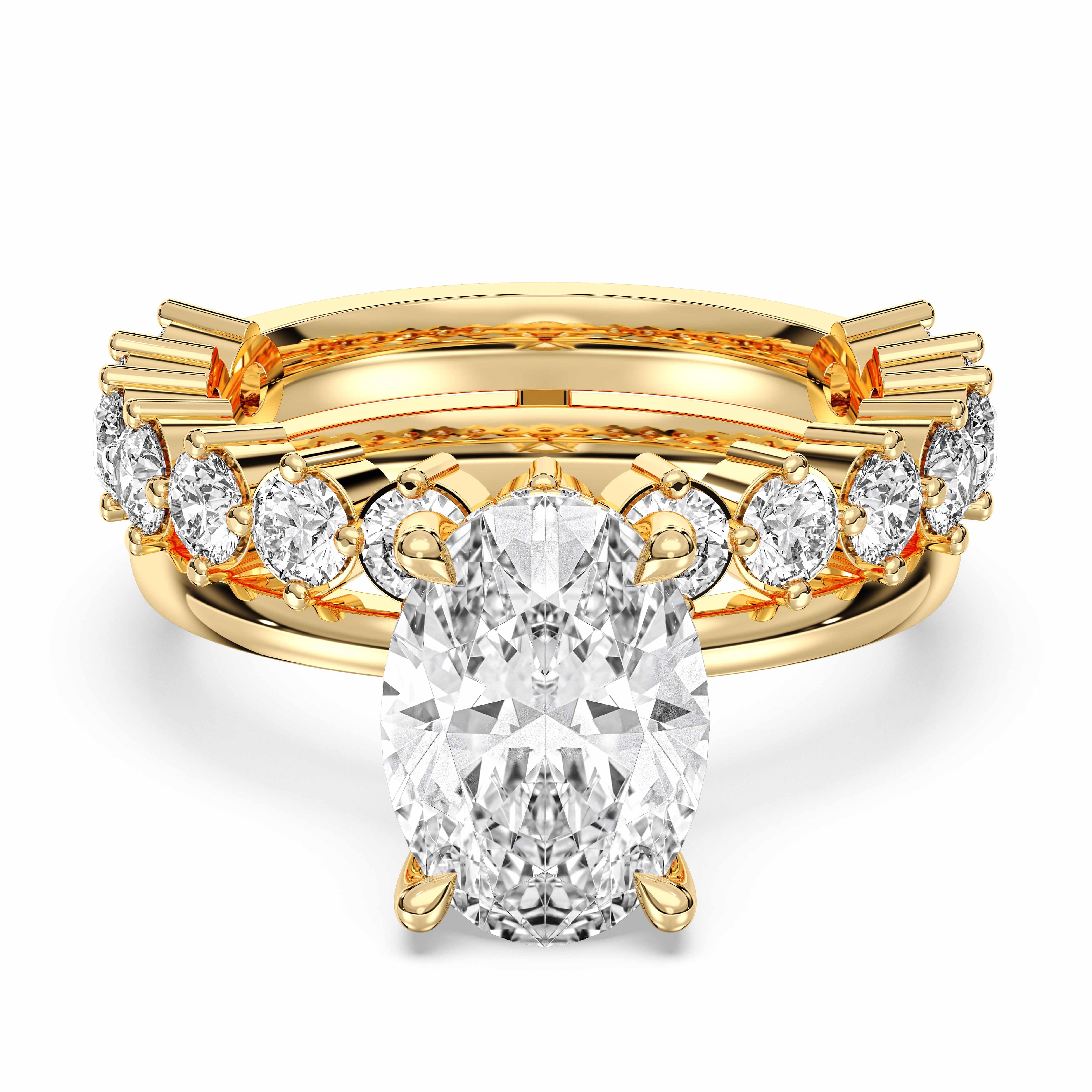 4.30 Carat Oval & Round Cut Lab Grown Diamond Solitaire Engagement Ring With Wedding Band in Solid Gold for Her
