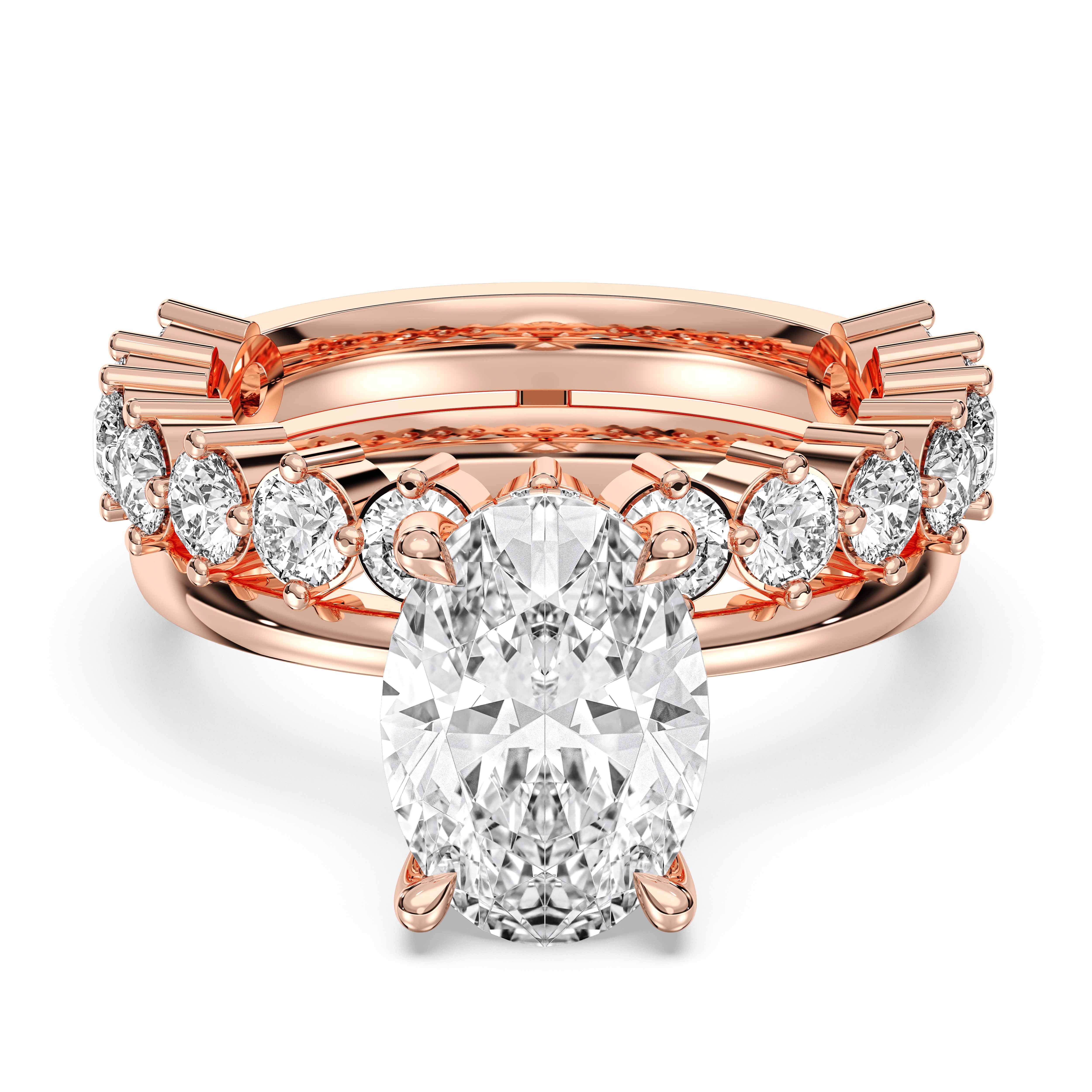 4.30 Carat Oval & Round Cut Lab Grown Diamond Solitaire Engagement Ring With Wedding Band in Solid Gold for Her