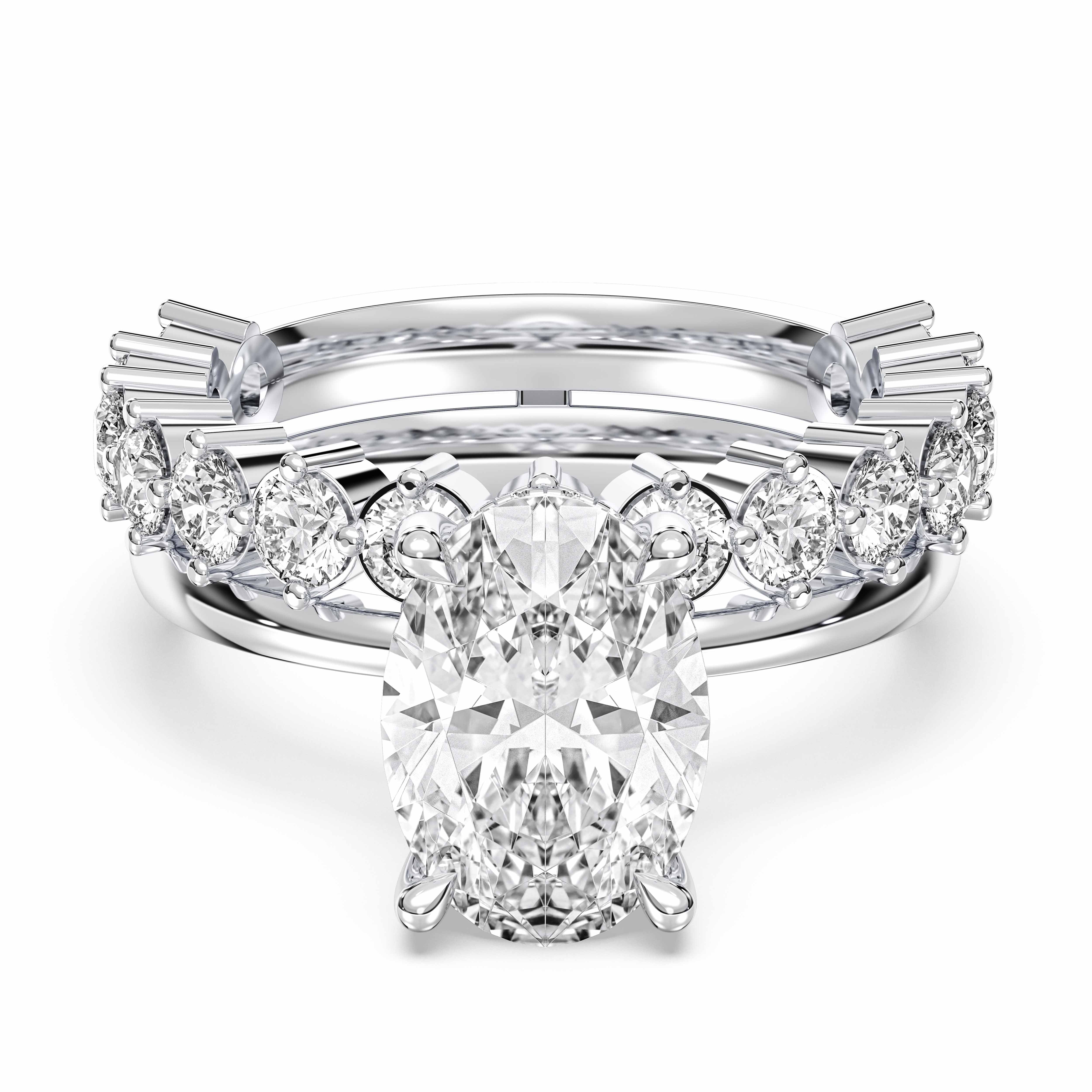 4.30 Carat Oval & Round Cut Lab Grown Diamond Solitaire Engagement Ring With Wedding Band in Solid Gold for Her