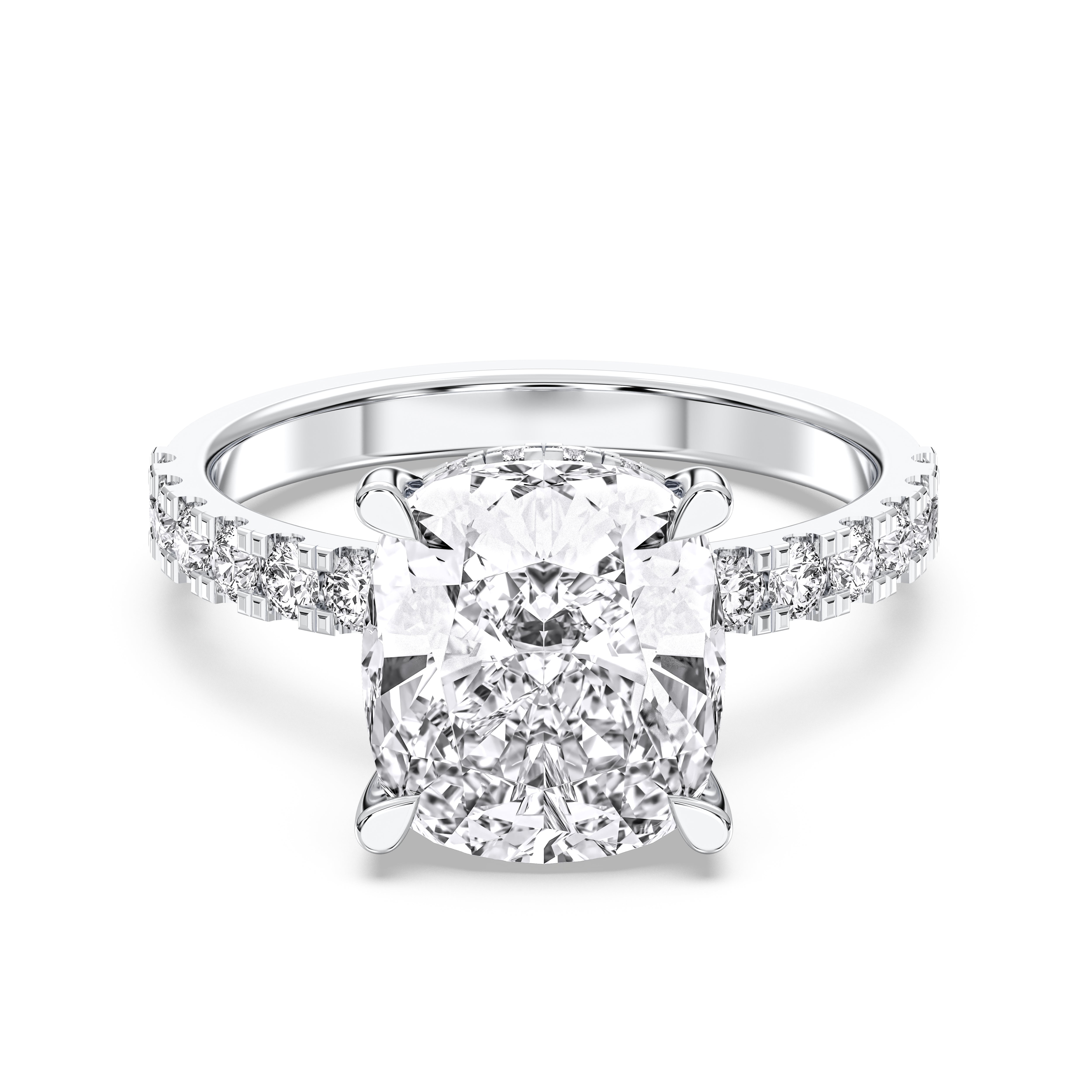 Cushion & Round Shape 5.70 Carat Lab Grown Diamond Prong Set Engagement Ring in Solid Gold for Women