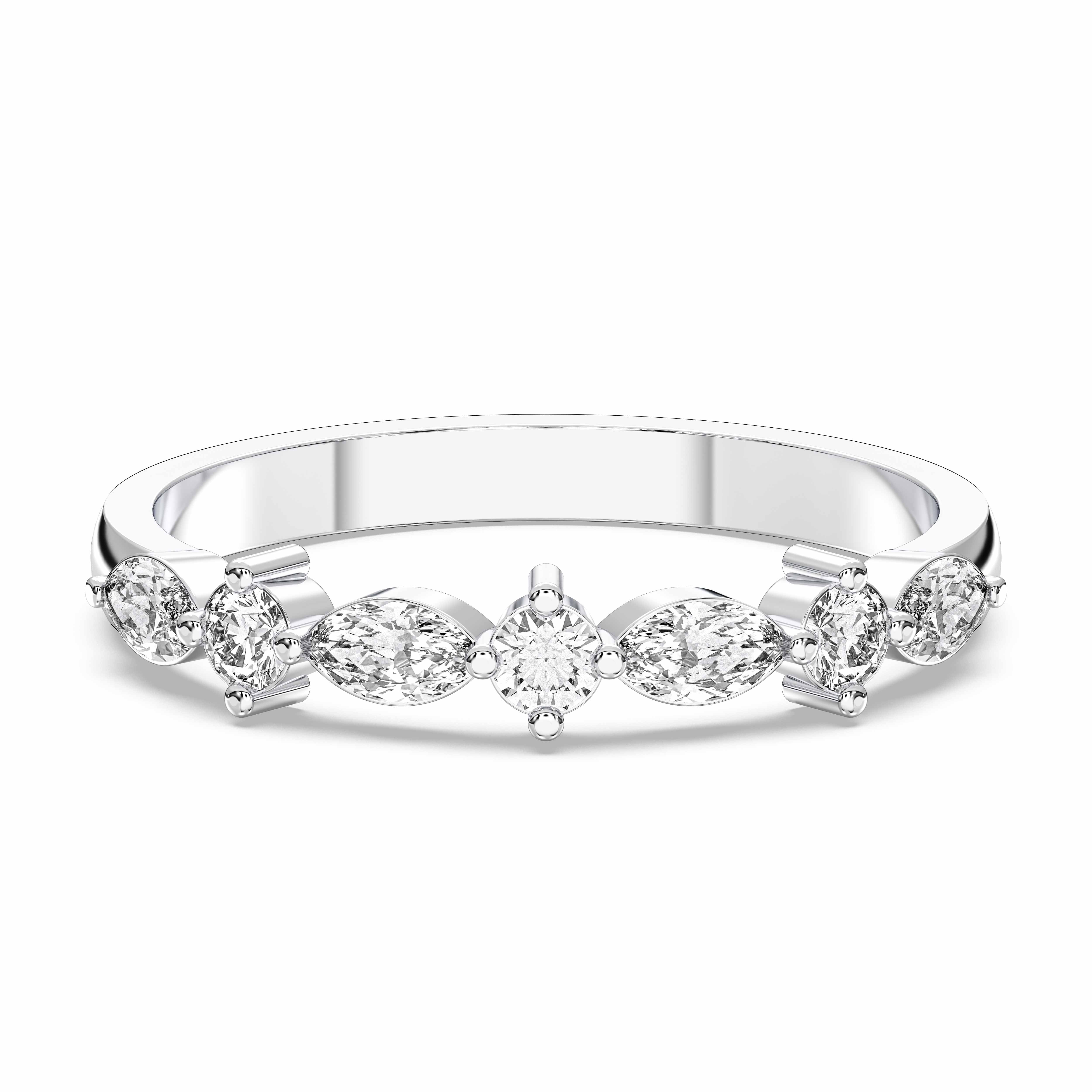 Marquise & Round Shape 0.45 Carat Lab Grown Diamond Seven Stone Ring in Solid Gold for Her