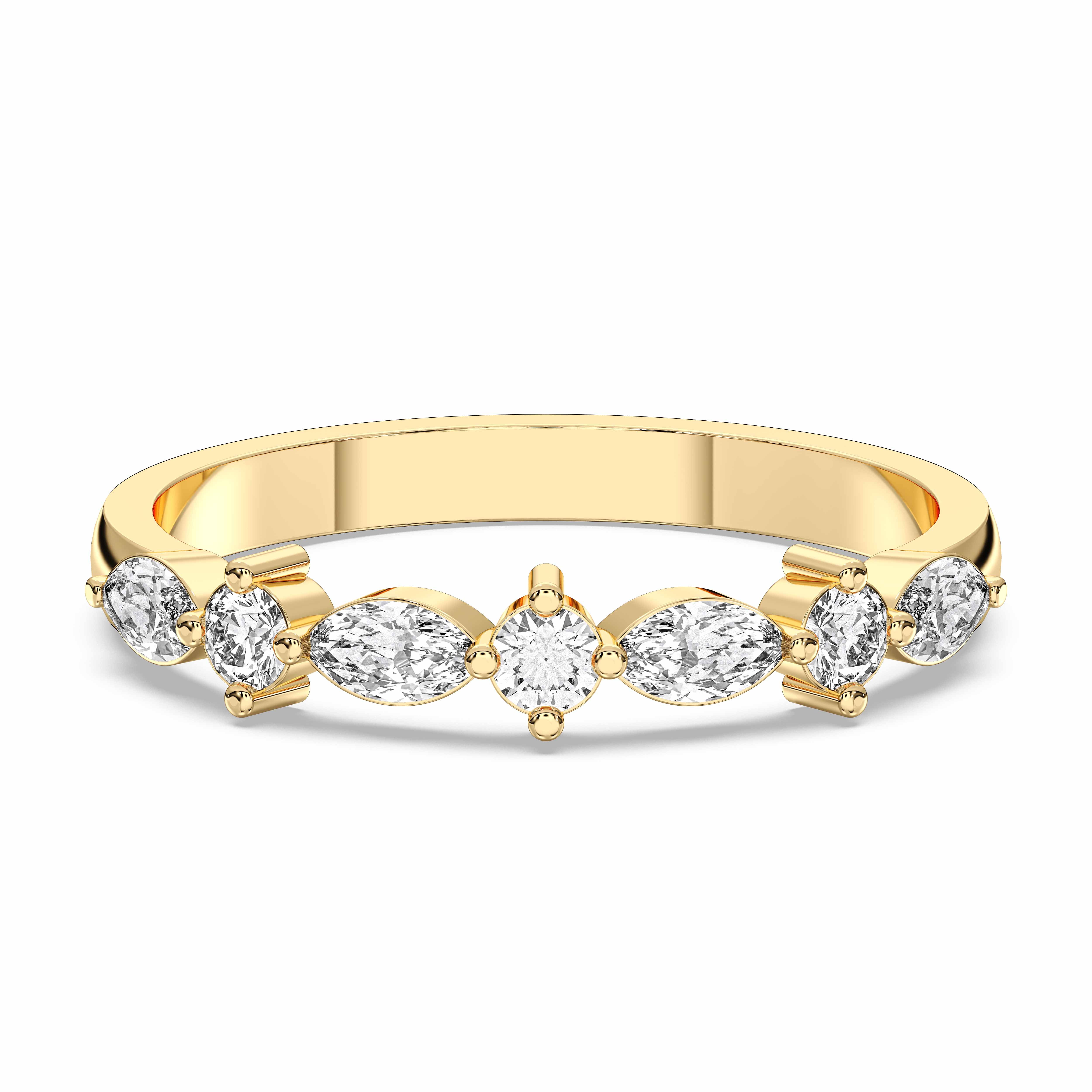 Marquise & Round Shape 0.45 Carat Lab Grown Diamond Seven Stone Ring in Solid Gold for Her