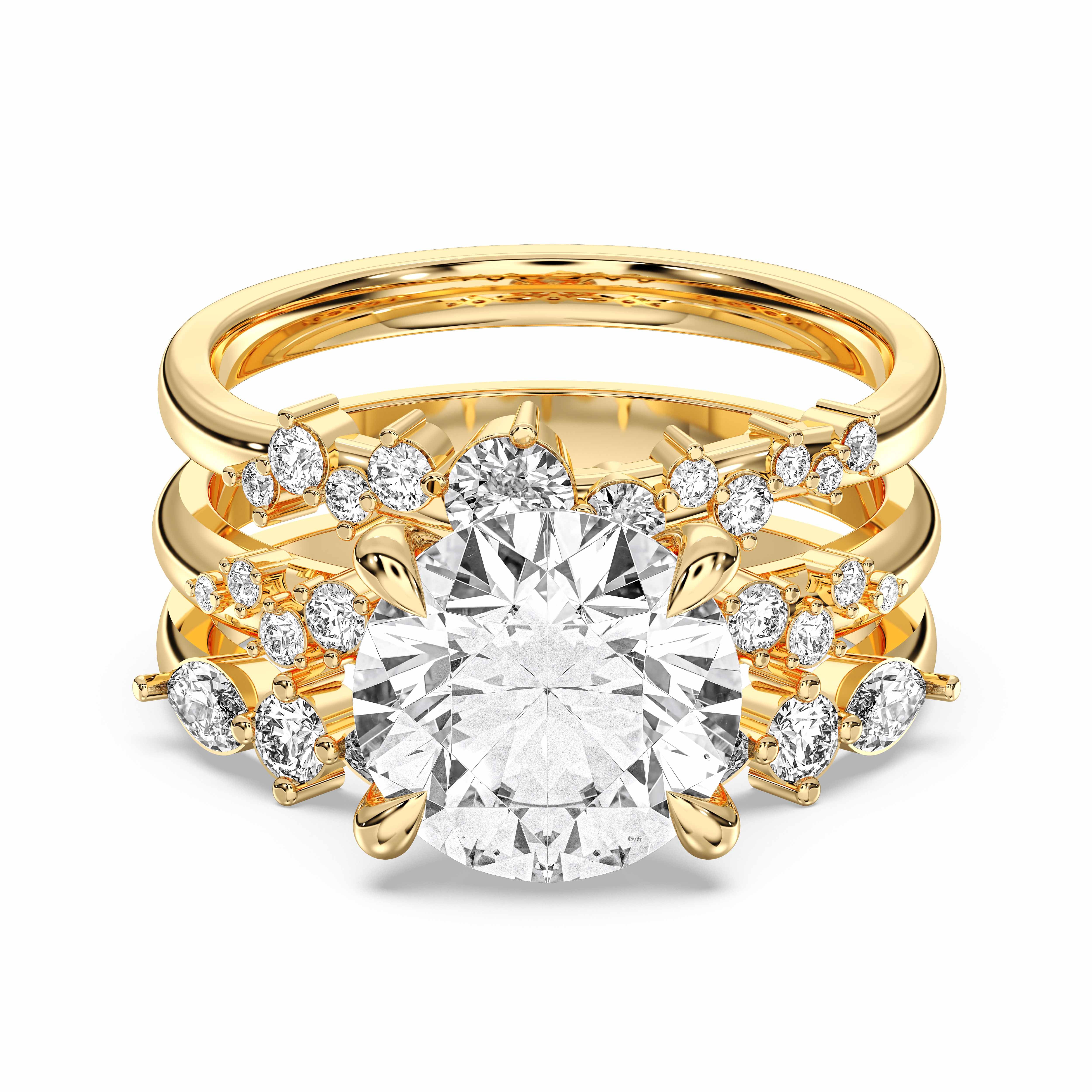 3.35 Carat Round Cut Lab Grown Diamond  Engagement With Matching Wedding Band in Solid Gold