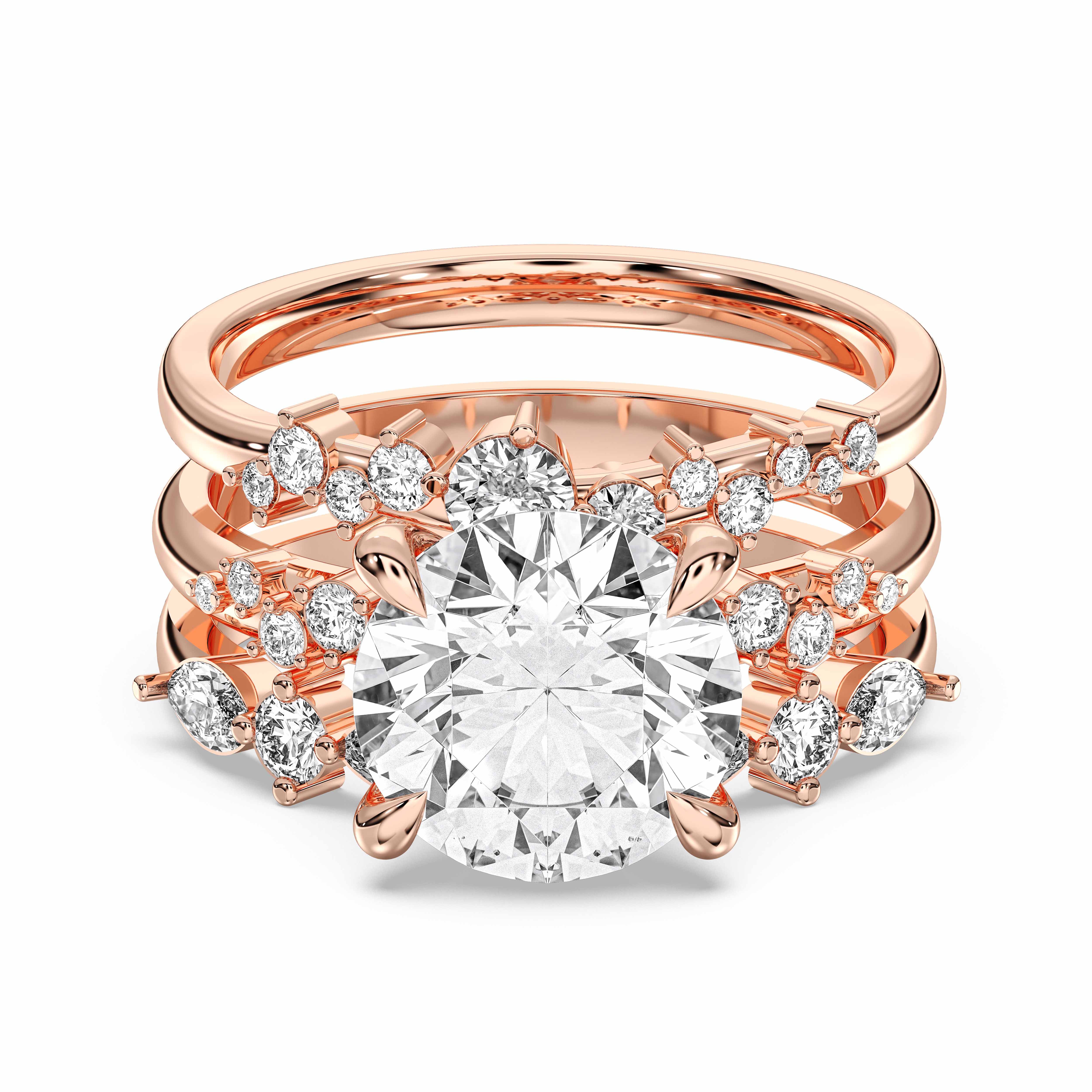 3.35 Carat Round Cut Lab Grown Diamond  Engagement With Matching Wedding Band in Solid Gold