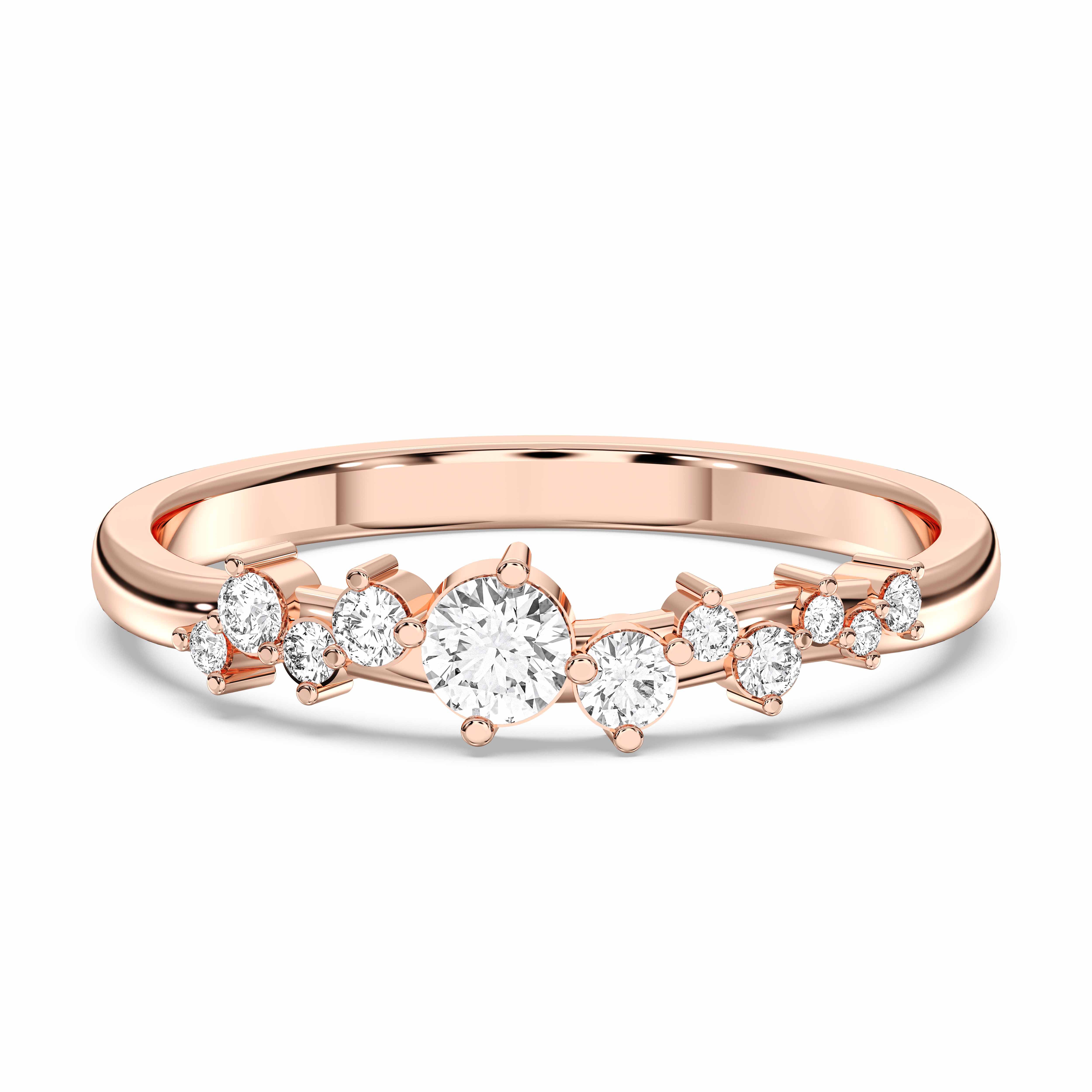 0.18 Carat Round Cut Lab Grown Diamond 11 Stone Wedding Band in Solid Gold