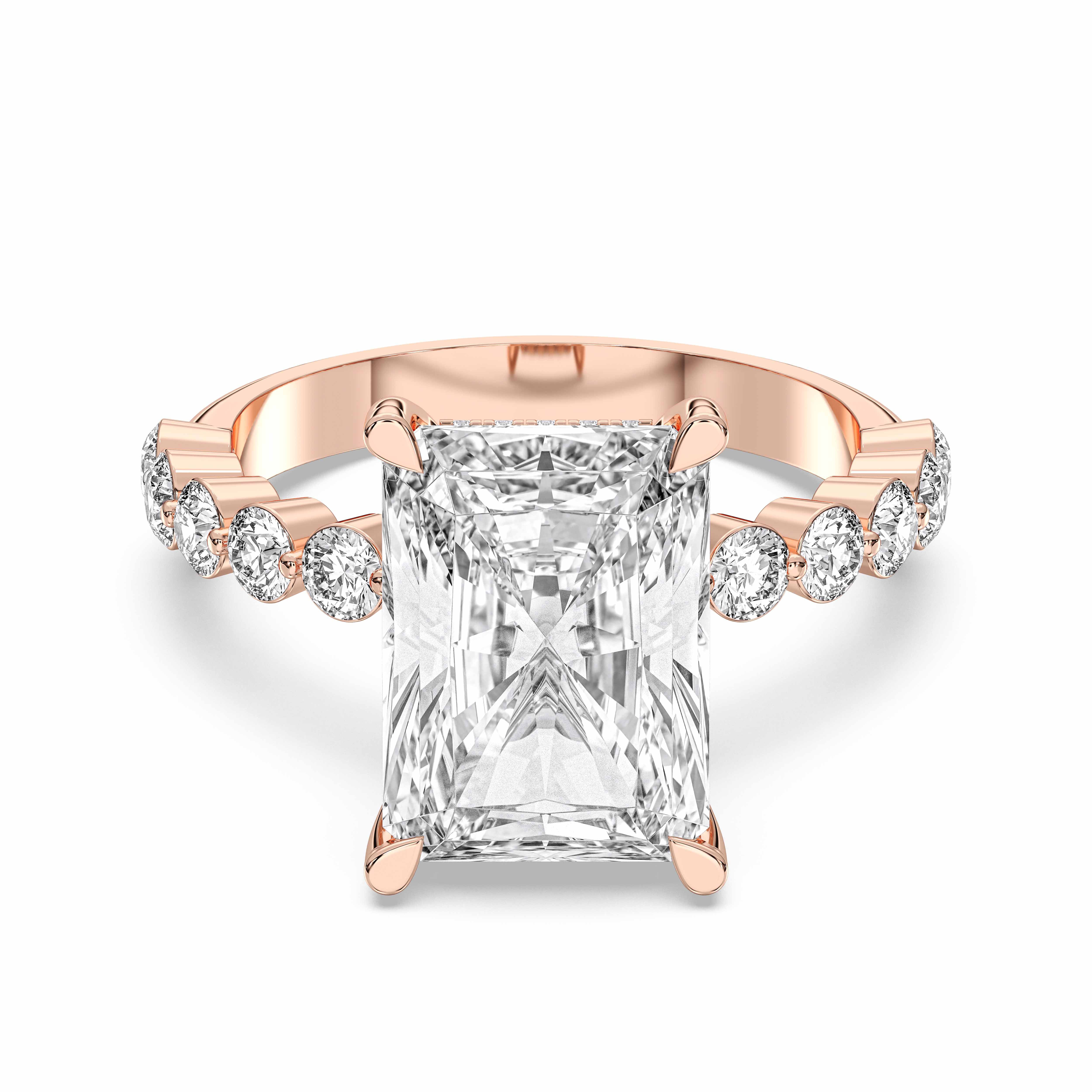 4.80 Carat Radiant & Round Cut Lab Grown Diamond Prong Set Engagement Ring in Solid Gold for Her
