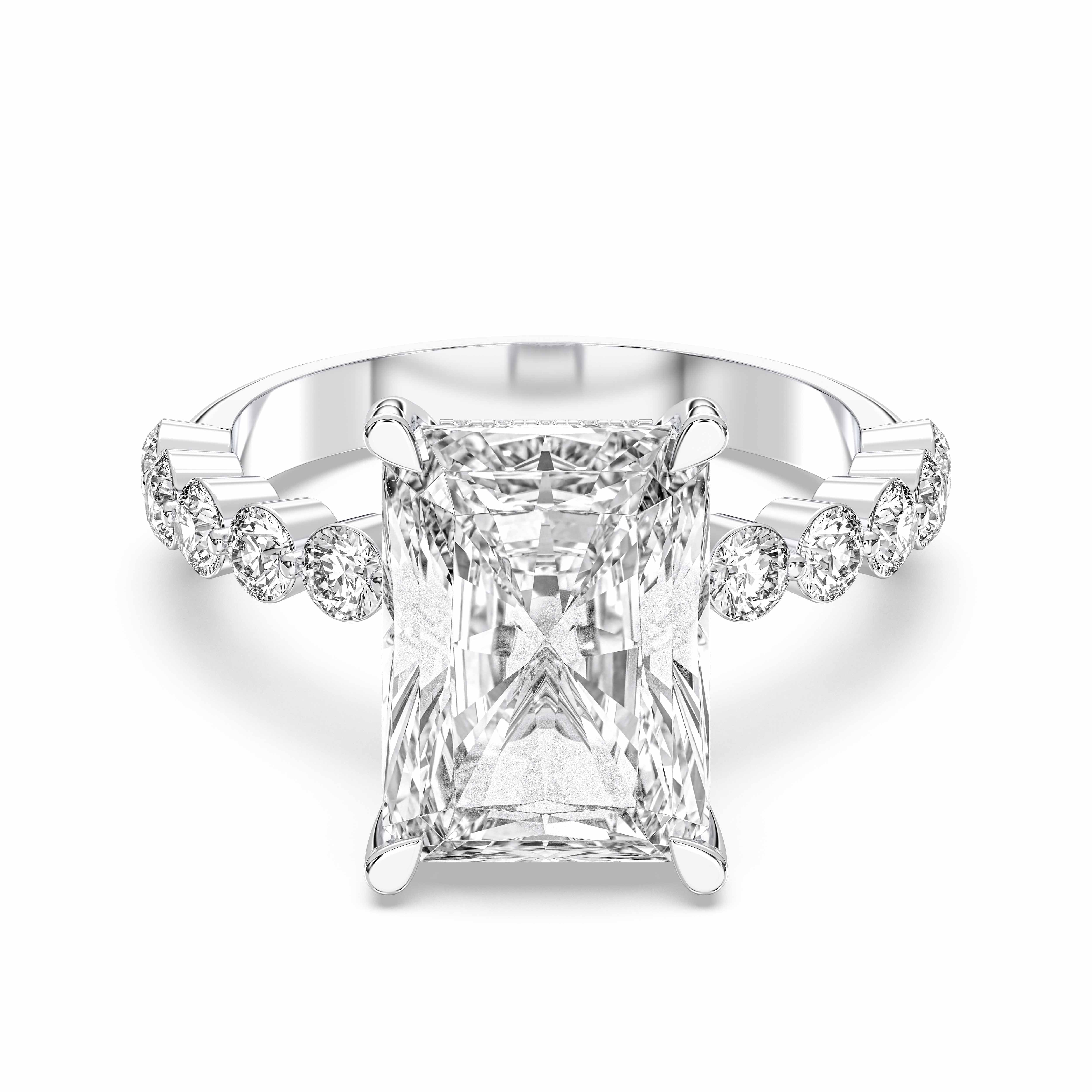4.80 Carat Radiant & Round Cut Lab Grown Diamond Prong Set Engagement Ring in Solid Gold for Her