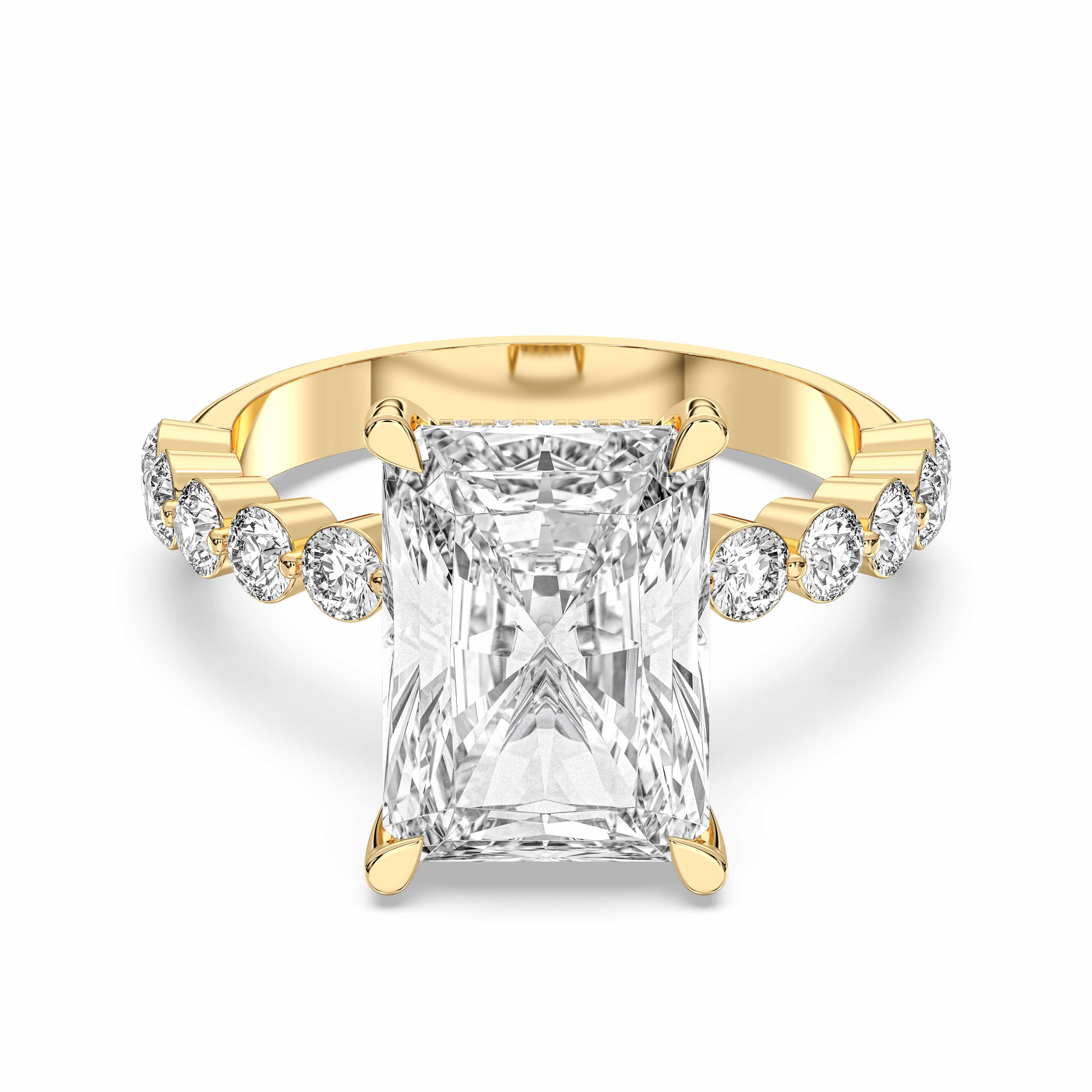 4.80 Carat Radiant & Round Cut Lab Grown Diamond Prong Set Engagement Ring in Solid Gold for Her
