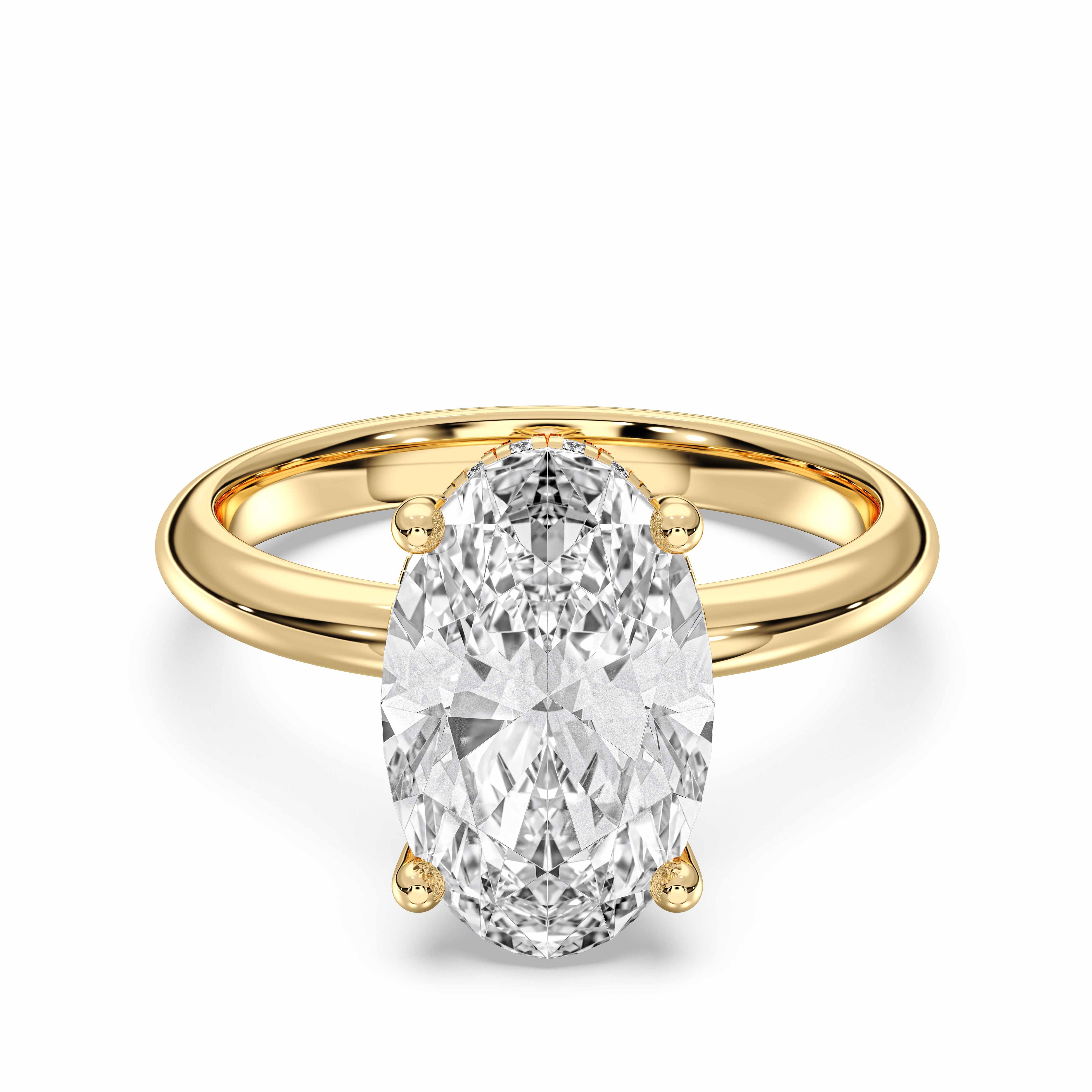4.16 Carat Oval & Round Lab Grown Diamond Solitaire Ring in Solid Gold