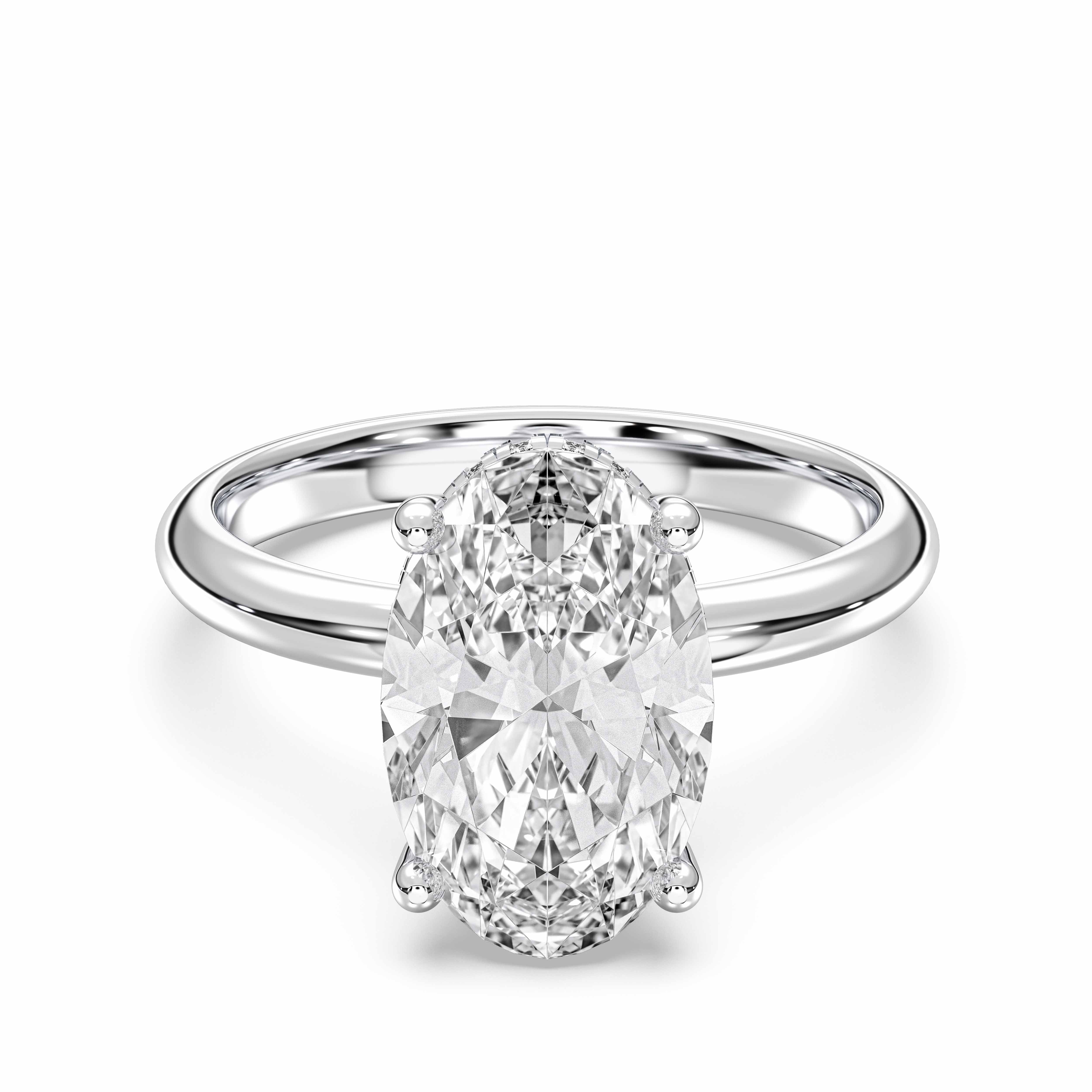 4.16 Carat Oval & Round Lab Grown Diamond Solitaire Ring in Solid Gold