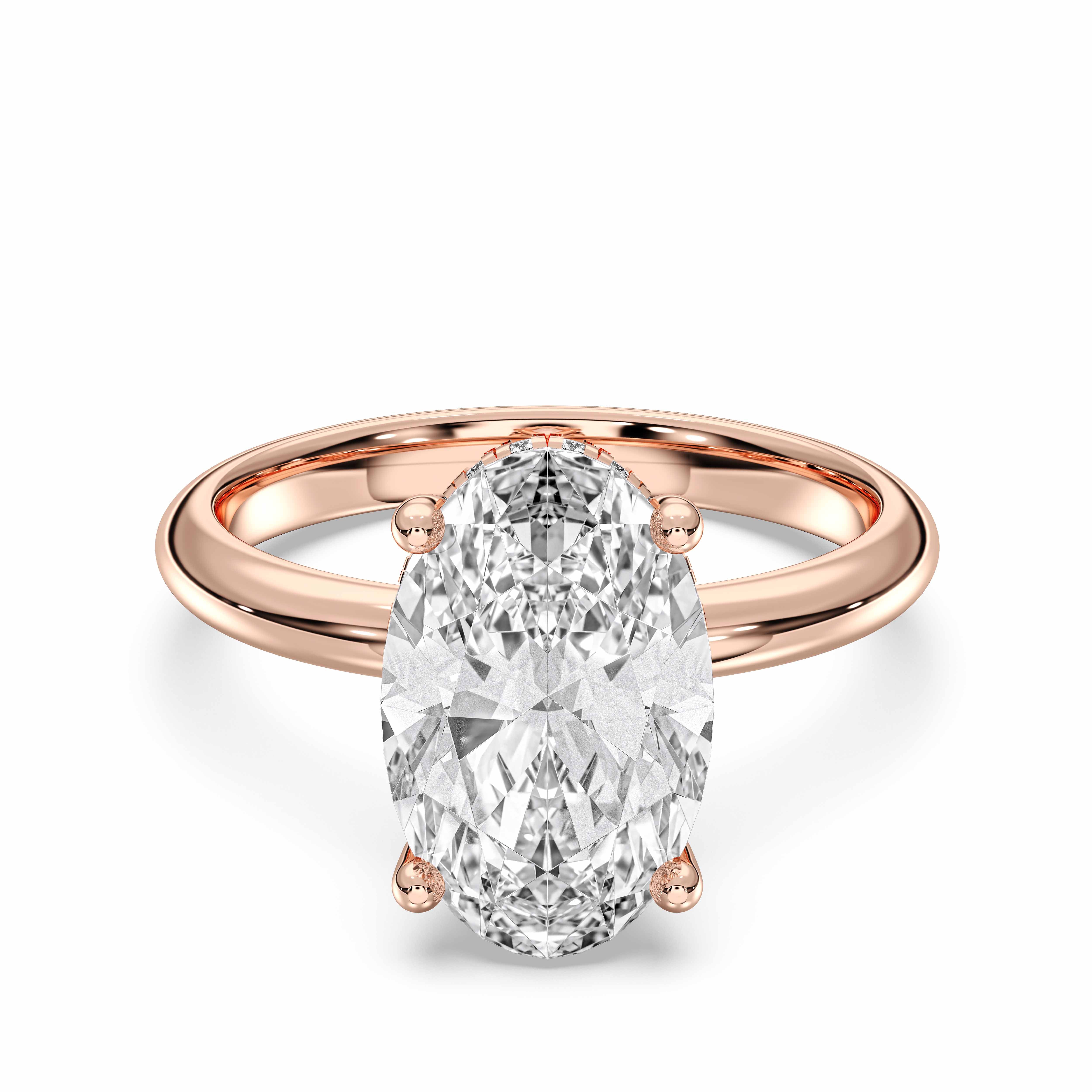 4.16 Carat Oval & Round Lab Grown Diamond Solitaire Ring in Solid Gold