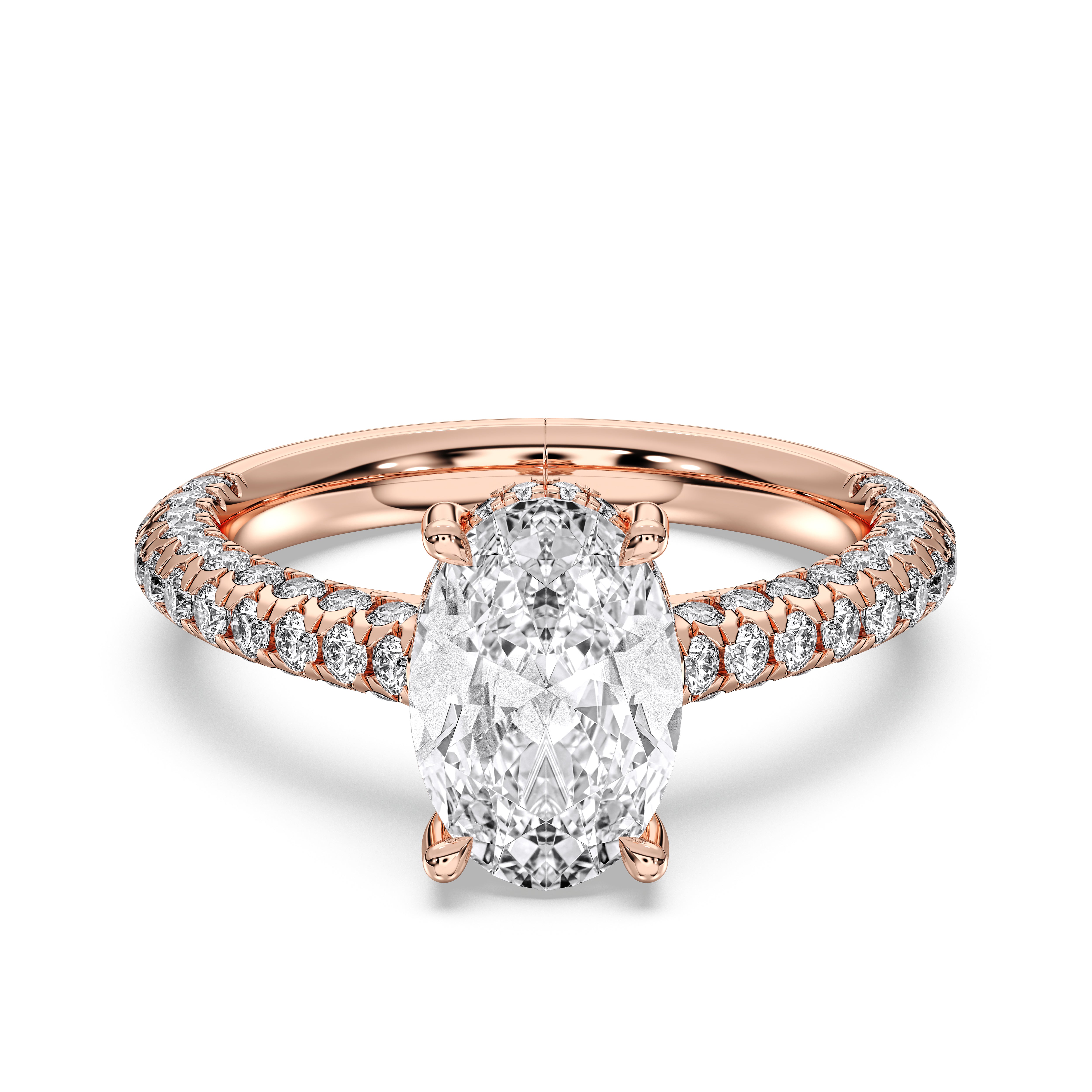 3.20 Carat Oval & Round Cut Lab Grown Diamond Prong Set Engagement Ring In Solid Gold