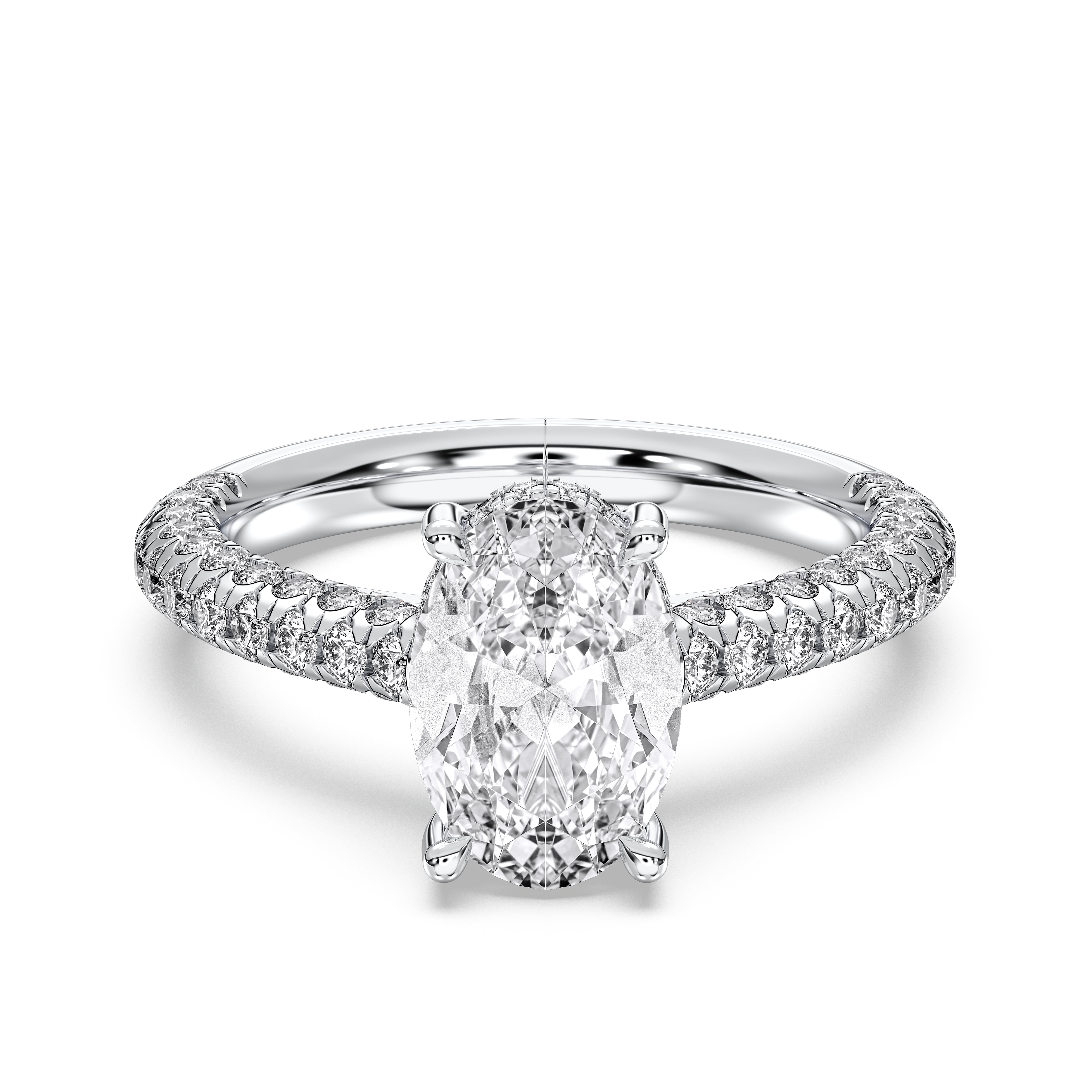 3.20 Carat Oval & Round Cut Lab Grown Diamond Prong Set Engagement Ring In Solid Gold